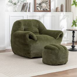 GOODSILO - Comfy Bean Bag Chair with Back Support & Footstool | Soft Faux Fur Floor Sofa for Adults & Kids - Green