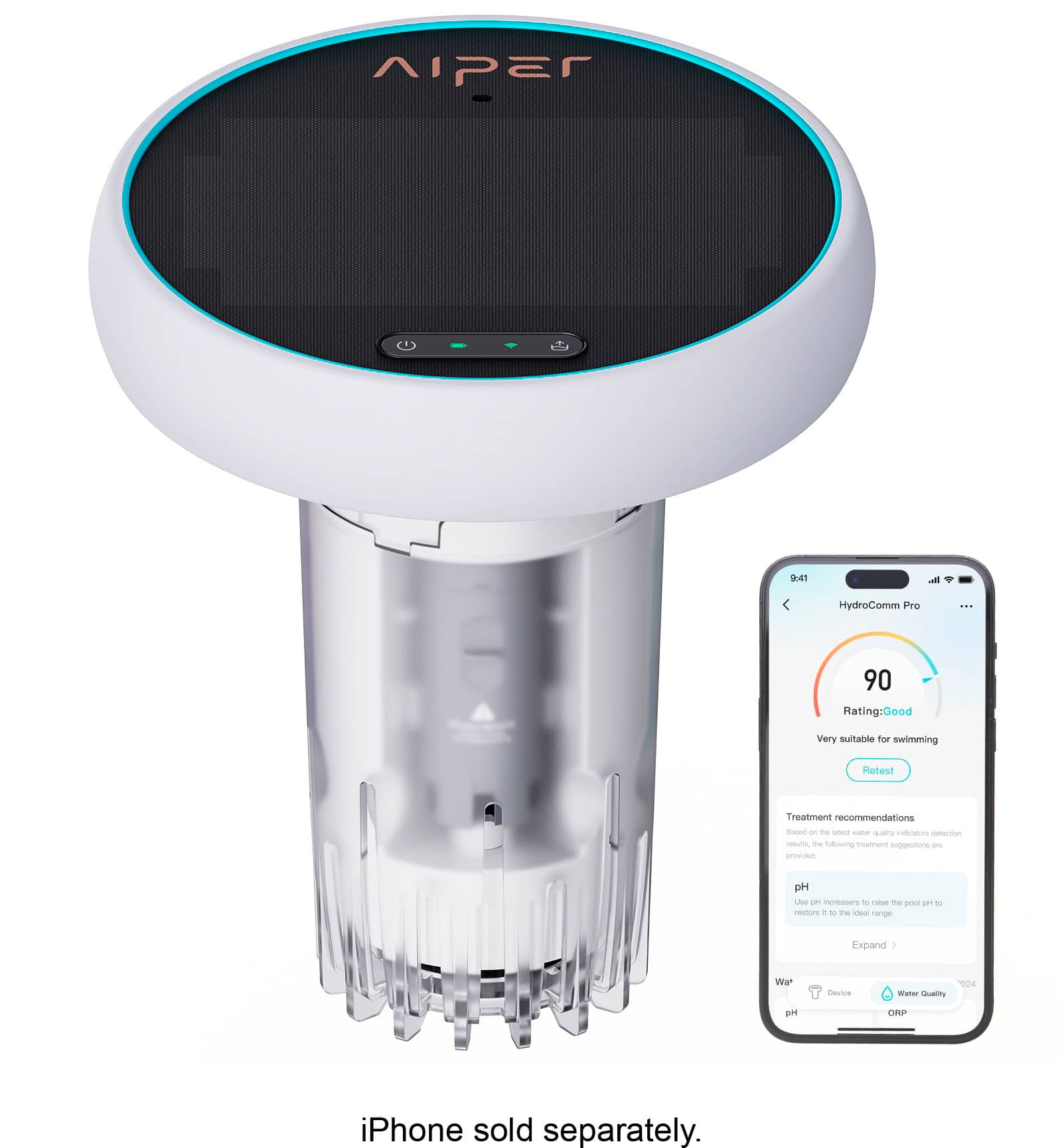 Aiper - HydroComm Pro: Water Quality Monitor with Underwater Communication for Scuba X1 Series, Tracks TDS, EC, pH, Temp & ORP - Gray - Front_Zoom