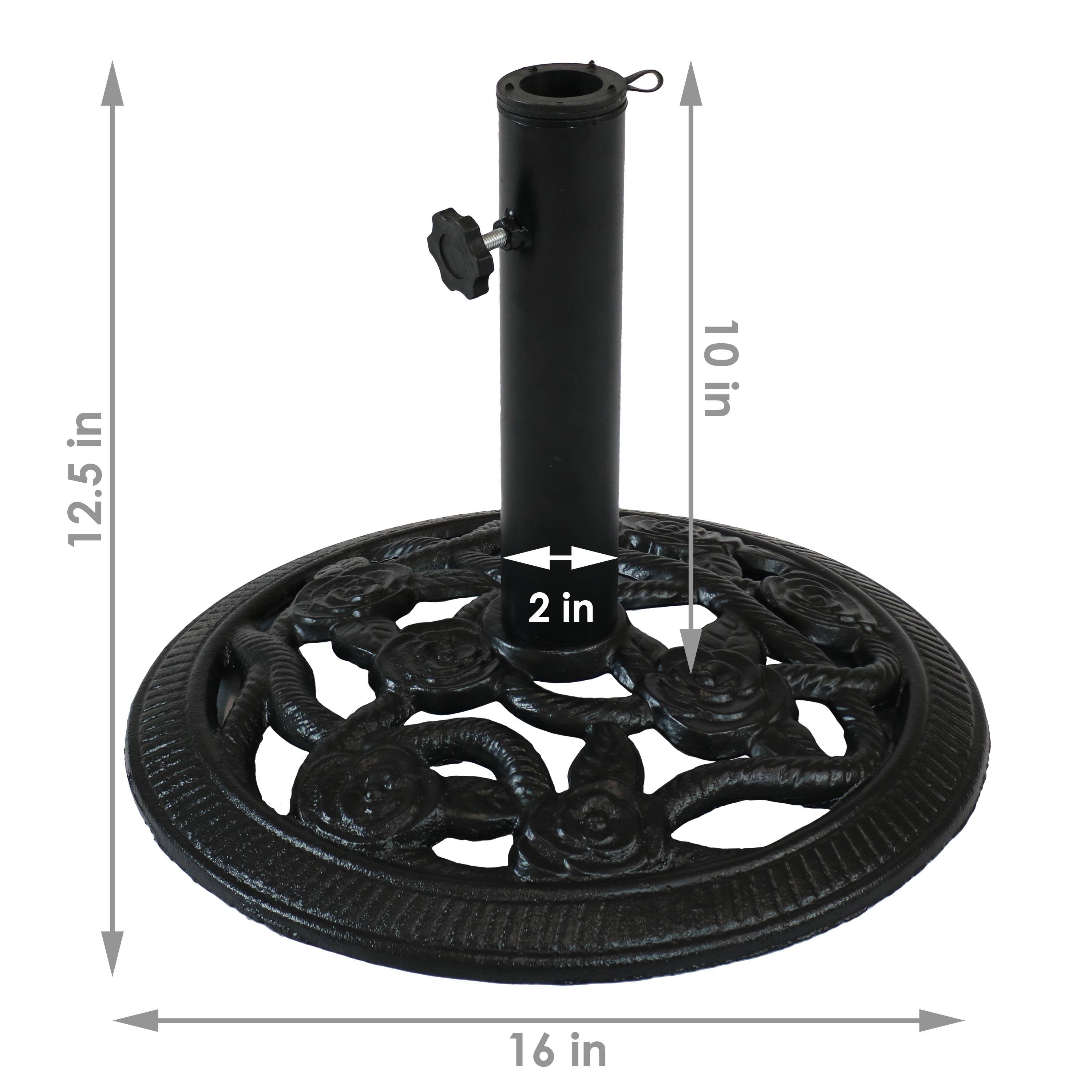 Alt View 2. Sunnydaze - 16 in Rose Blossom Cast Iron Round Patio Umbrella Base - Black.