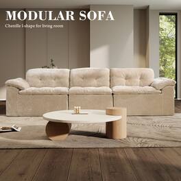 Anysun - 118" Modern Oversized Modular Sectional Sofa – 3-Seater Ice Flower Chenille Boneless with Memory Foam, Cloud Design - Coffee