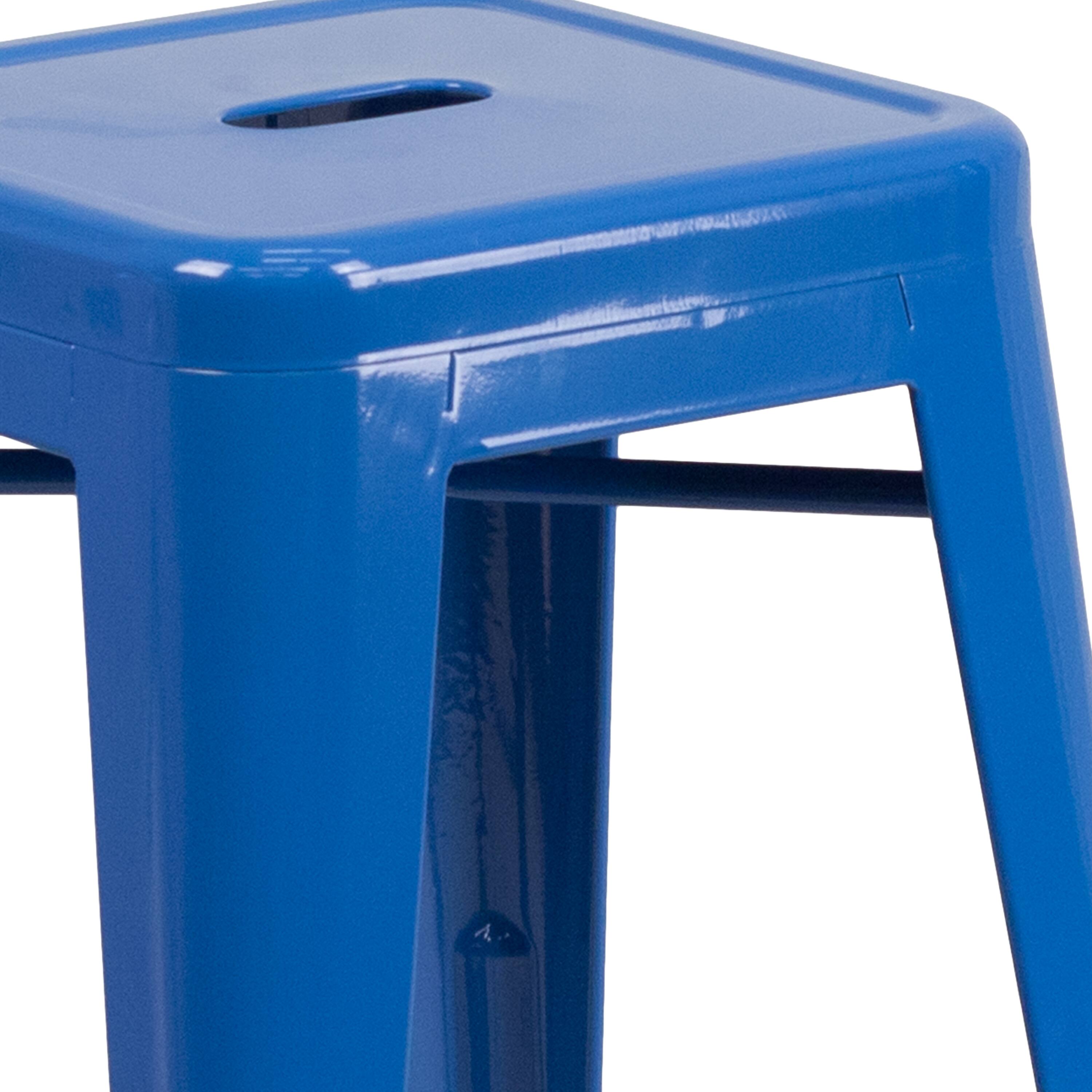Alt View 6. Emma + Oliver - Commercial Grade 24"H Backless Metal Indoor-Outdoor Counter Stool w/ Square Seat - Blue.