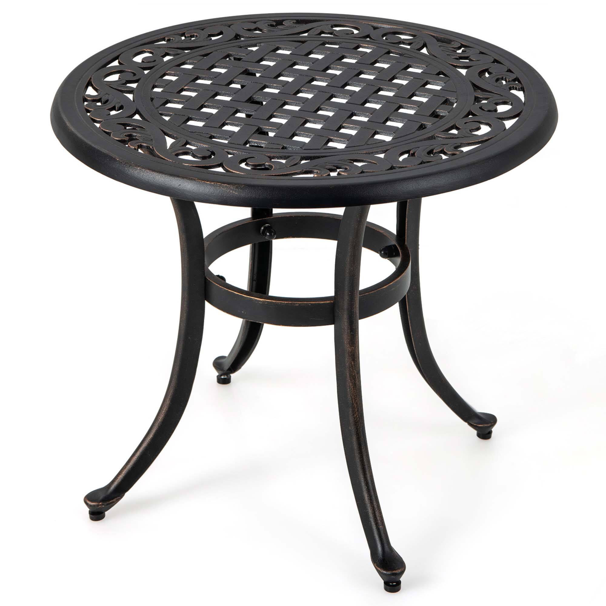 Alt View 8. Costway - Costway 24" Patio Side Table with Adjustable Footpads Round Cast Aluminum End Table - Antique Brown.