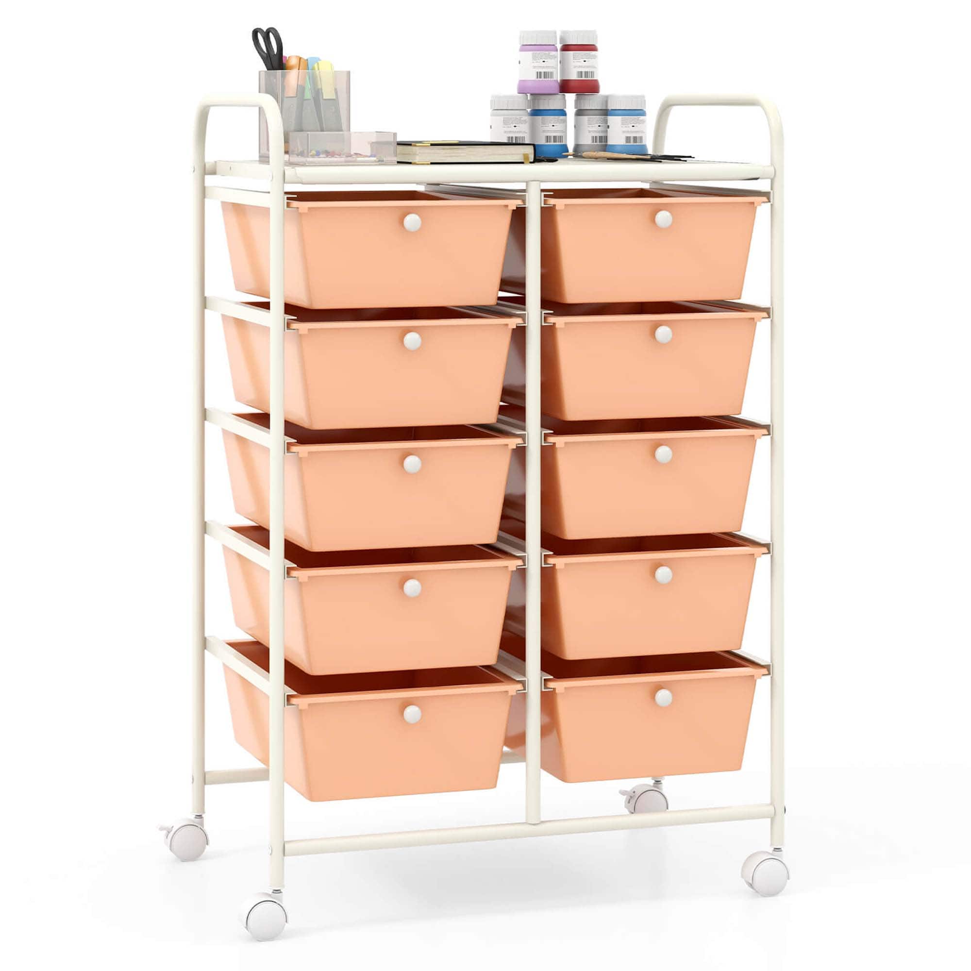 Front. Costway - Costway 10-Drawer Storage Cart Utility Rolling Trolley Kitchen Organizer Skin - Skin Pink.