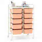 Front. Costway - Costway 10-Drawer Storage Cart Utility Rolling Trolley Kitchen Organizer Skin - Skin Pink.
