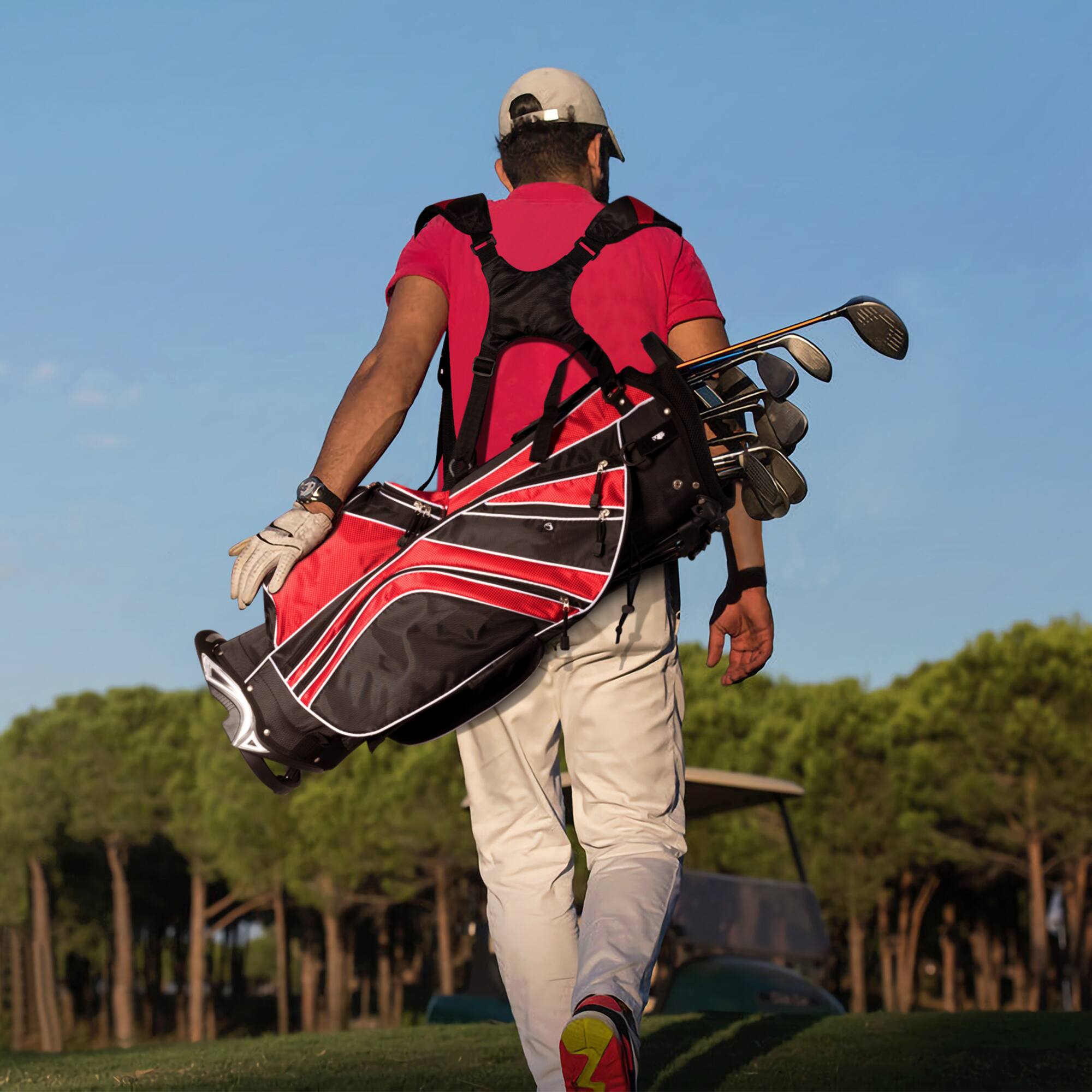 Alt View 3. Gymax - Gymax Golf Stand Bag 6 Way Divider Golf Carry Bag w/ Straps & 7 Storage Pockets Red - Red.