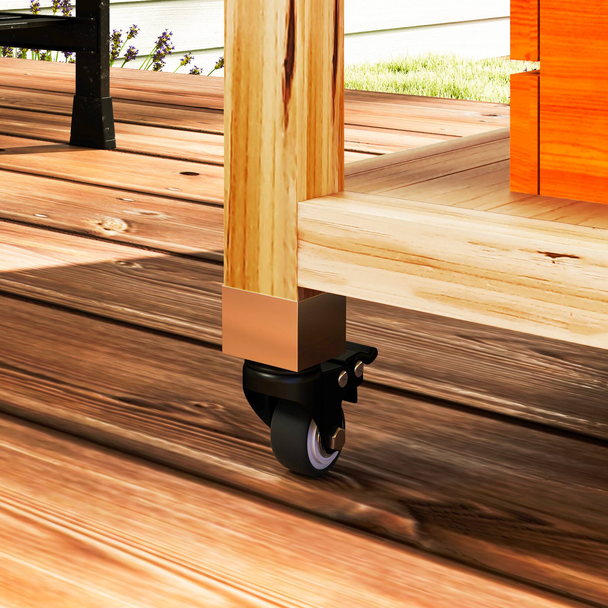 Alt View 7. Outsunny - Outdoor Grill Cart with Wheels and Storage Cabinet, Solid Wood Outdoor Kitchen Island with Stainless Steel Top - Natural Wood.