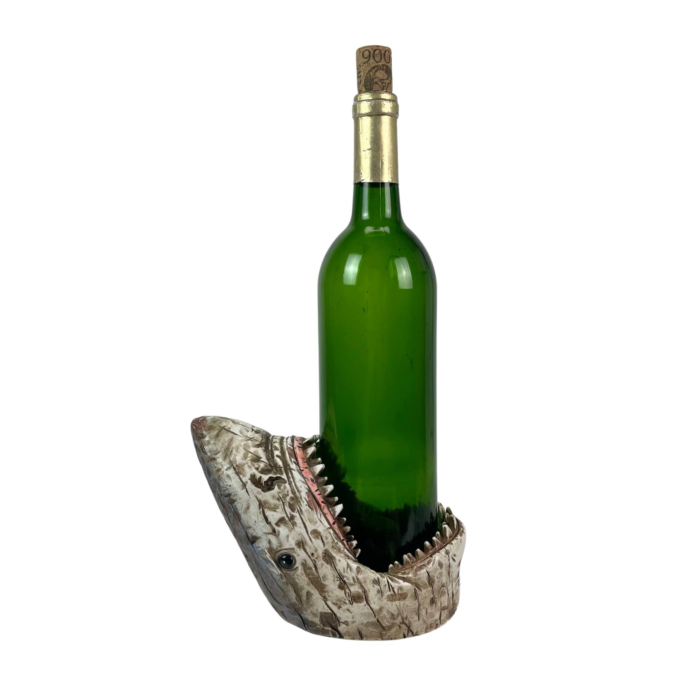 Alt View 6. Chesapeake Bay - Distressed Wood Finish Resin Shark Wine Bottle Holder – 7 Inches Long - Multicolored.