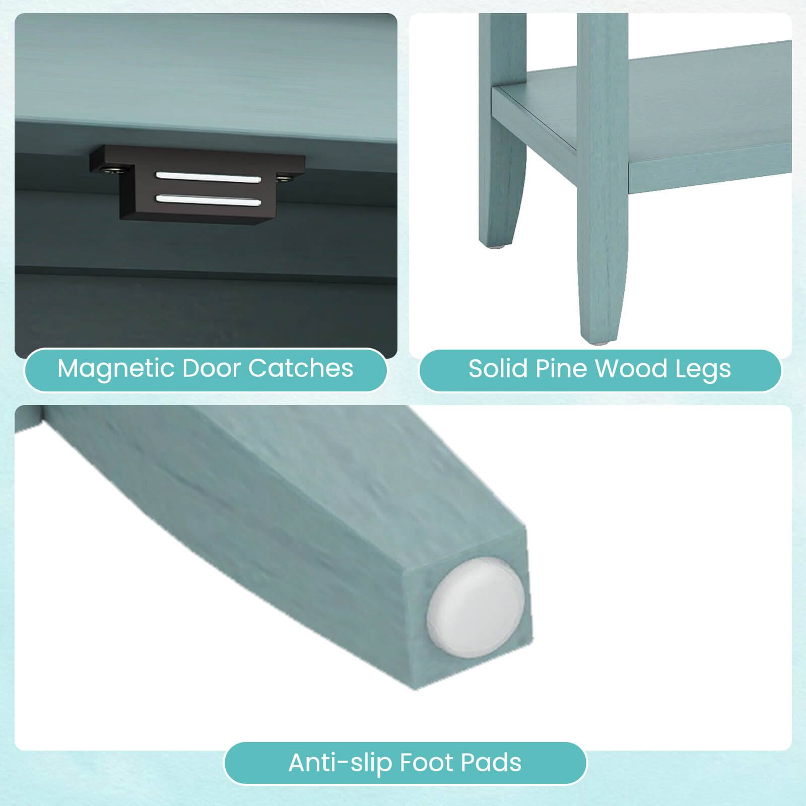 Magnetic Door Catches  
Solid Pine Wood Legs  
Anti-slip Foot Pads