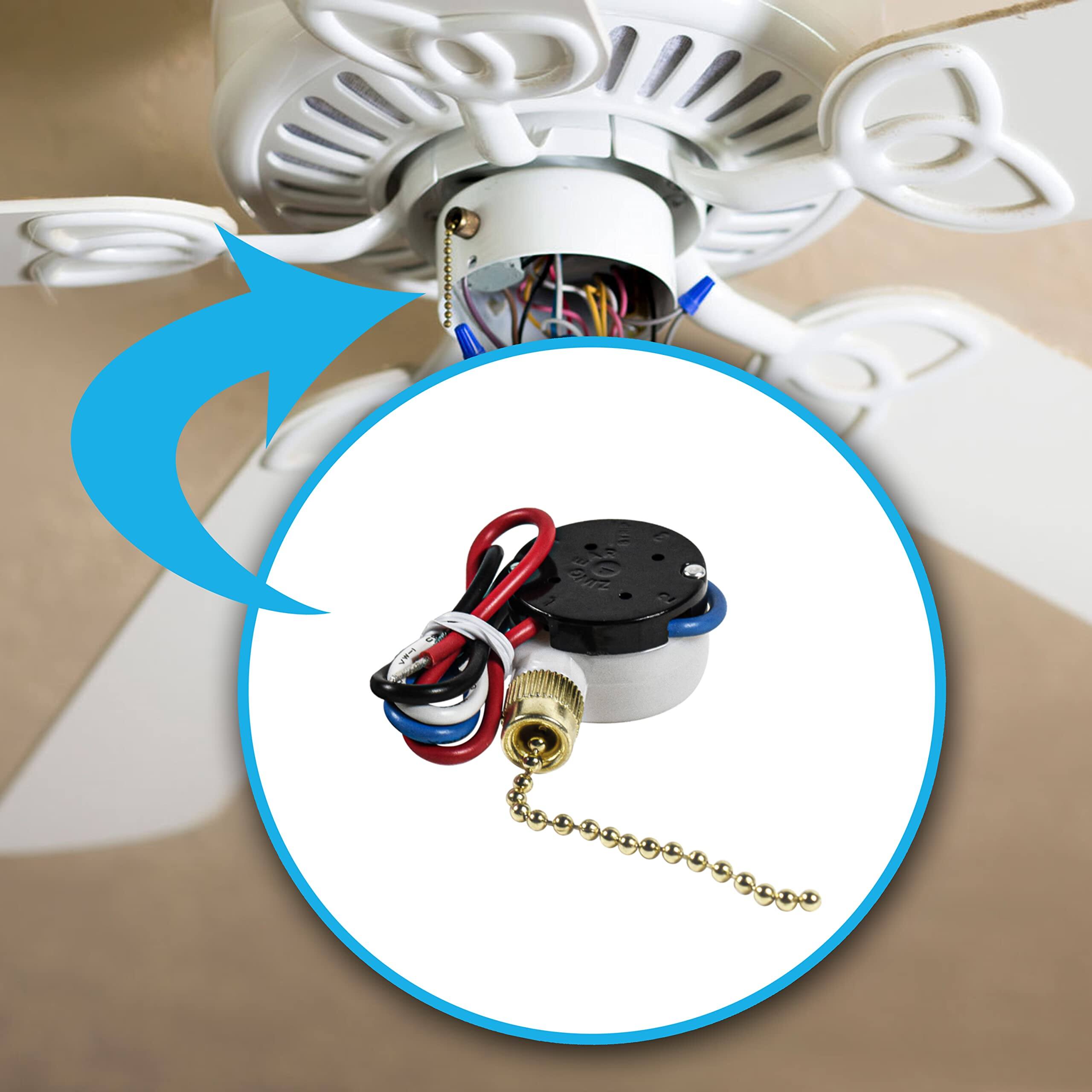 Alt View 3. HQRP - 3-Speed 4-Wire Ceiling Fan Pull Chain Switch, UL Listed, Replacement for Hunter Hampton Bay Harbor Breeze - black.