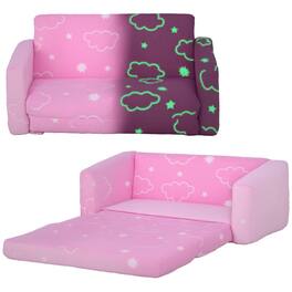 Qaba - 2 in 1 Kids Sofa Chair, Toddler Couch with Glow in The Dark Cosmic Patten, Fold Out Convertible Sofa to Lounger - Pink