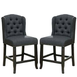 Manhattan Lane - Bega 24 Inch Counter Height Chair, Set of 2, Wingback, Tufted - Gray, Antique Black