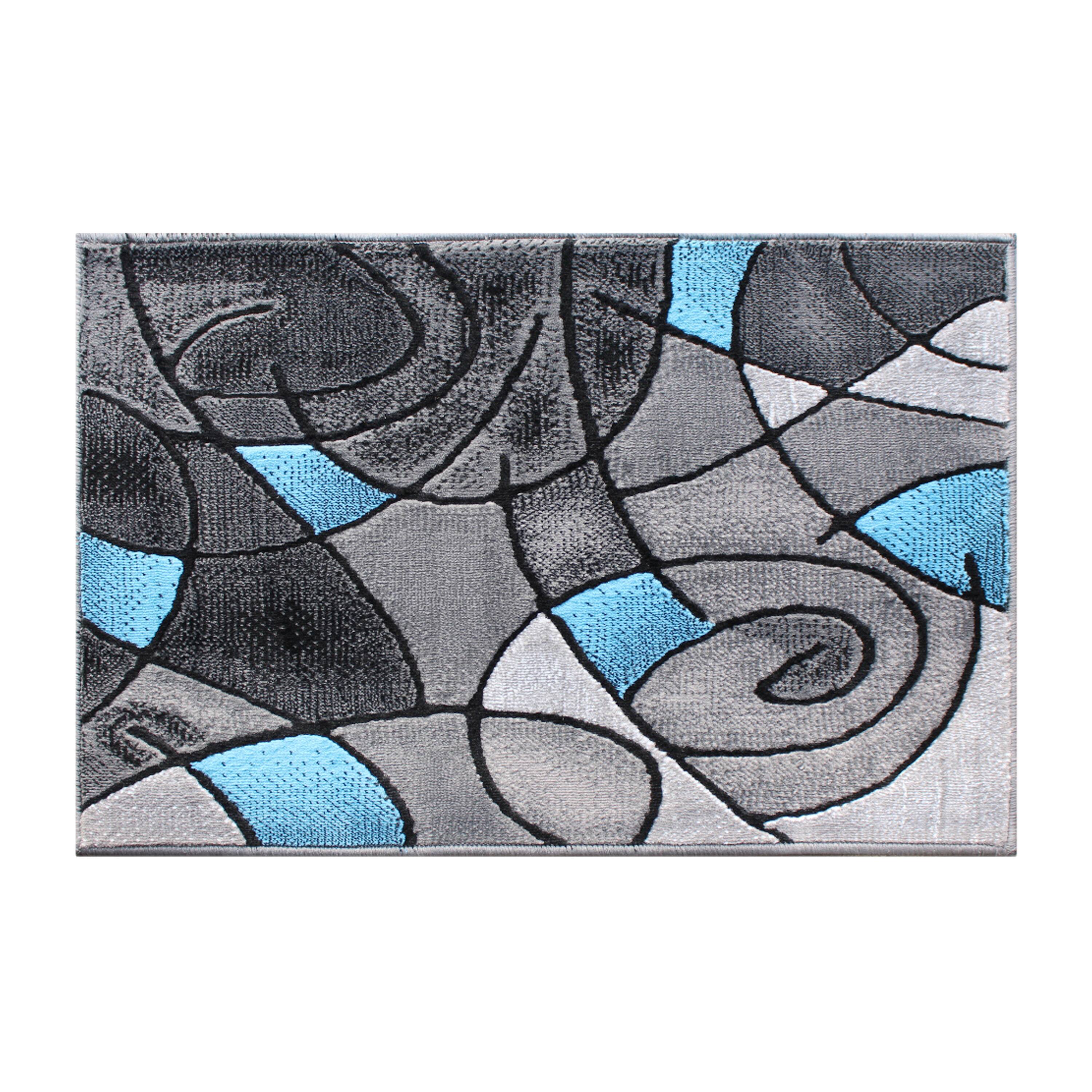Alt View 1. Emma + Oliver - Urbane Contemporary Abstract Geometric Olefin Accent Rug in Gradient Shades with Natural Jute Backing - Blue.