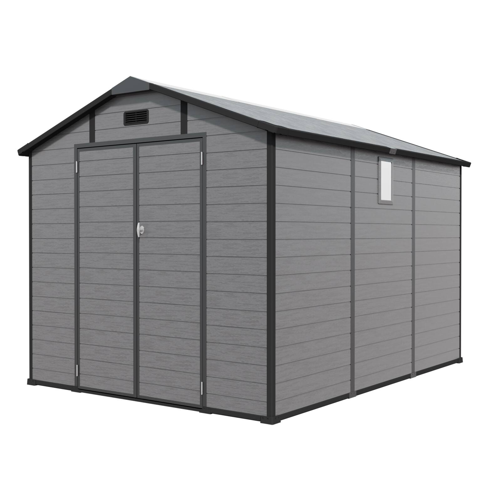 Alt View 1. Loheer - Loheer 8x10 Plastic Outdoor Storage Shed Lockable Resin Tool Shed with Window and Floor Dark Gray.