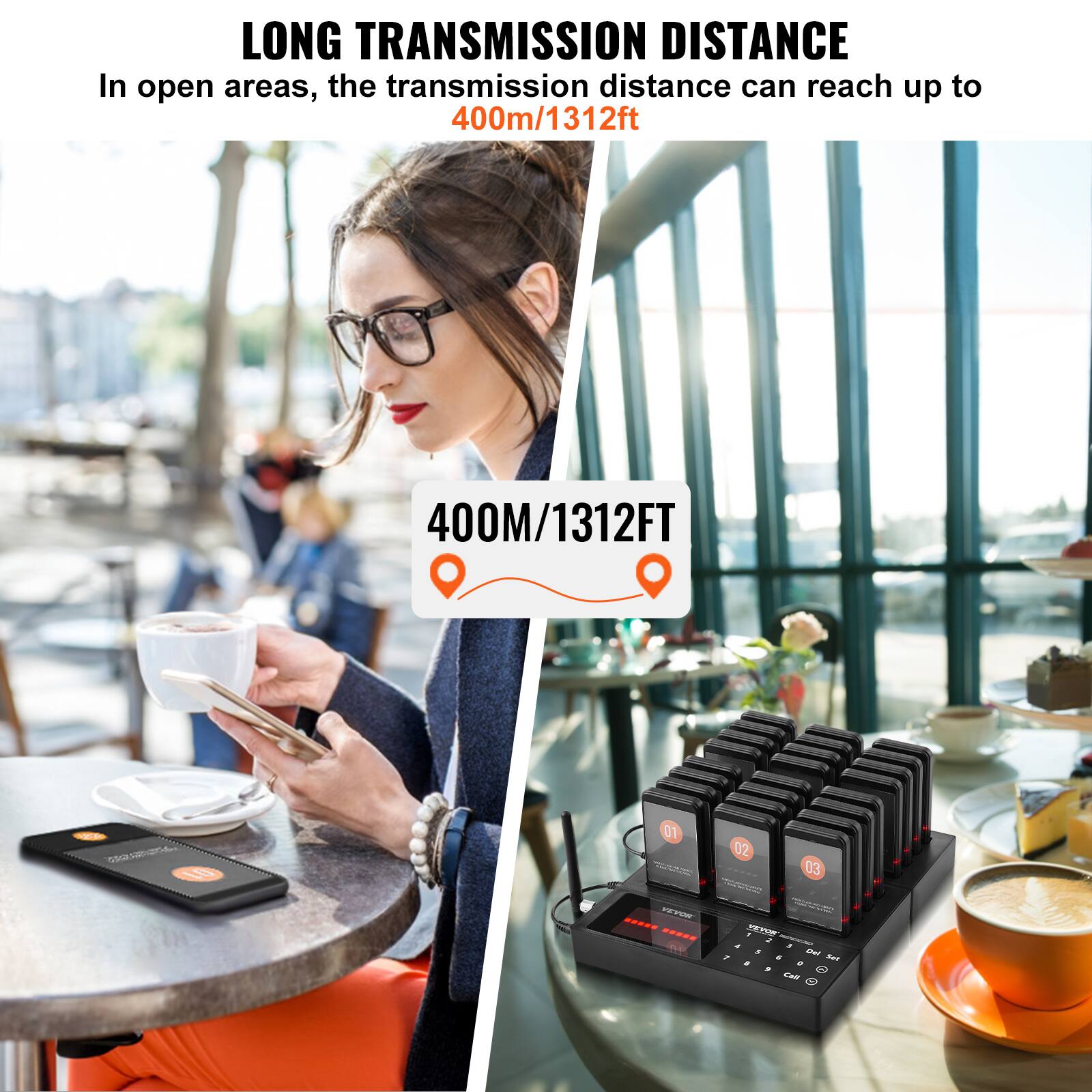 LONG TRANSMISSION DISTANCE  
In open areas, the transmission distance can reach up to 400m/1312ft  
400M/1312FT