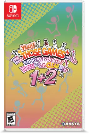 "Nintendo Switch - Yeah! Those games you want? Here you go! Right? Let's see you clear them! 1+2 everyone 10+ ESRB AKSYS GAMES." - E10+ (Everyone 10+)