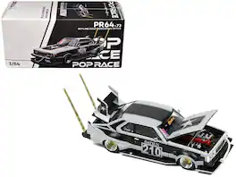 Skyline C210 "Bosozoku Style" RHD (Right Hand Drive) #210 Matt Black and Silver 1/64 Die Cast Model Car by Pop Race