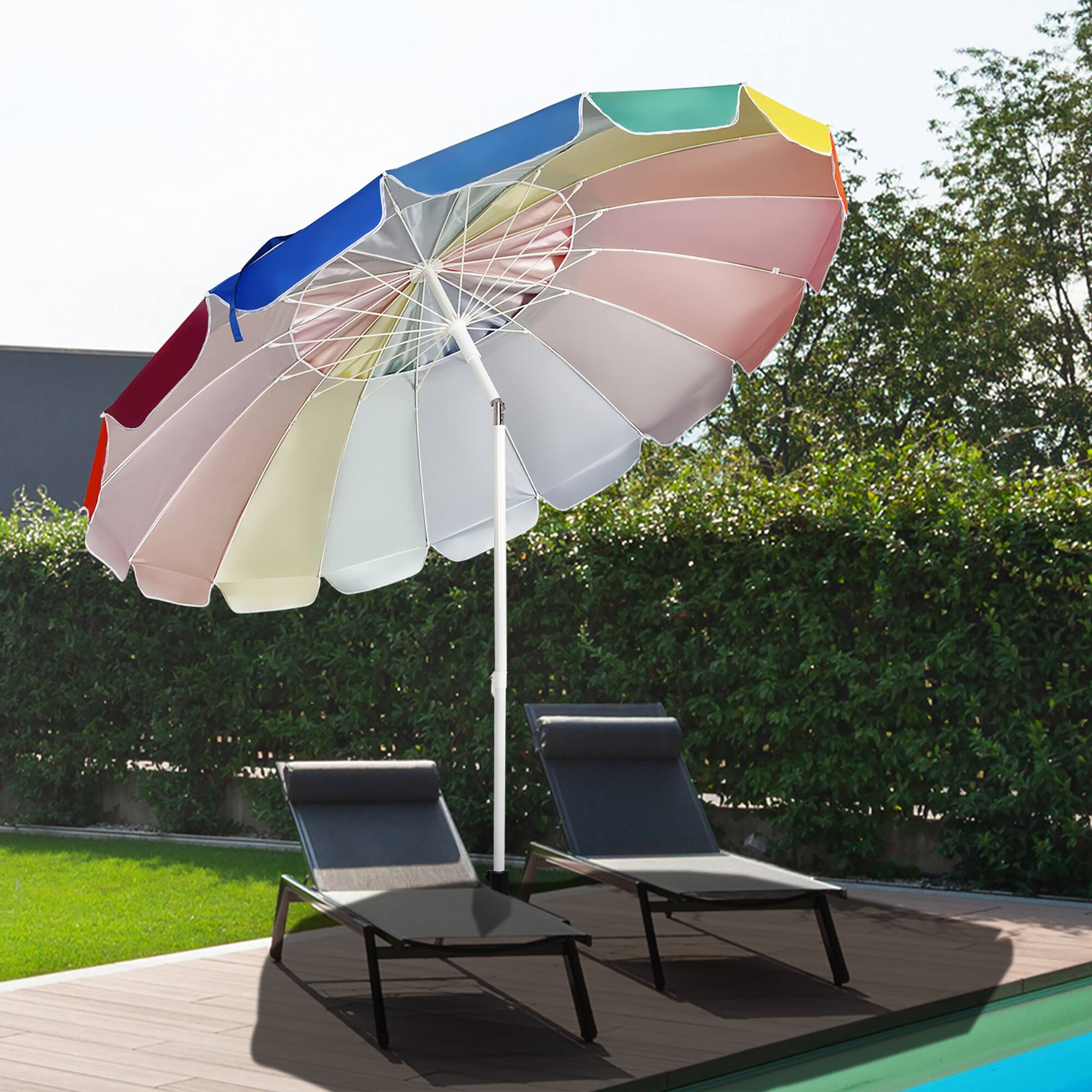 Alt View 10. Costway - Costway 8 FT Beach Umbrella Outdoor Tilt Sunshade Sand Anchor W/Carry Bag Rainbow - Rainbow.