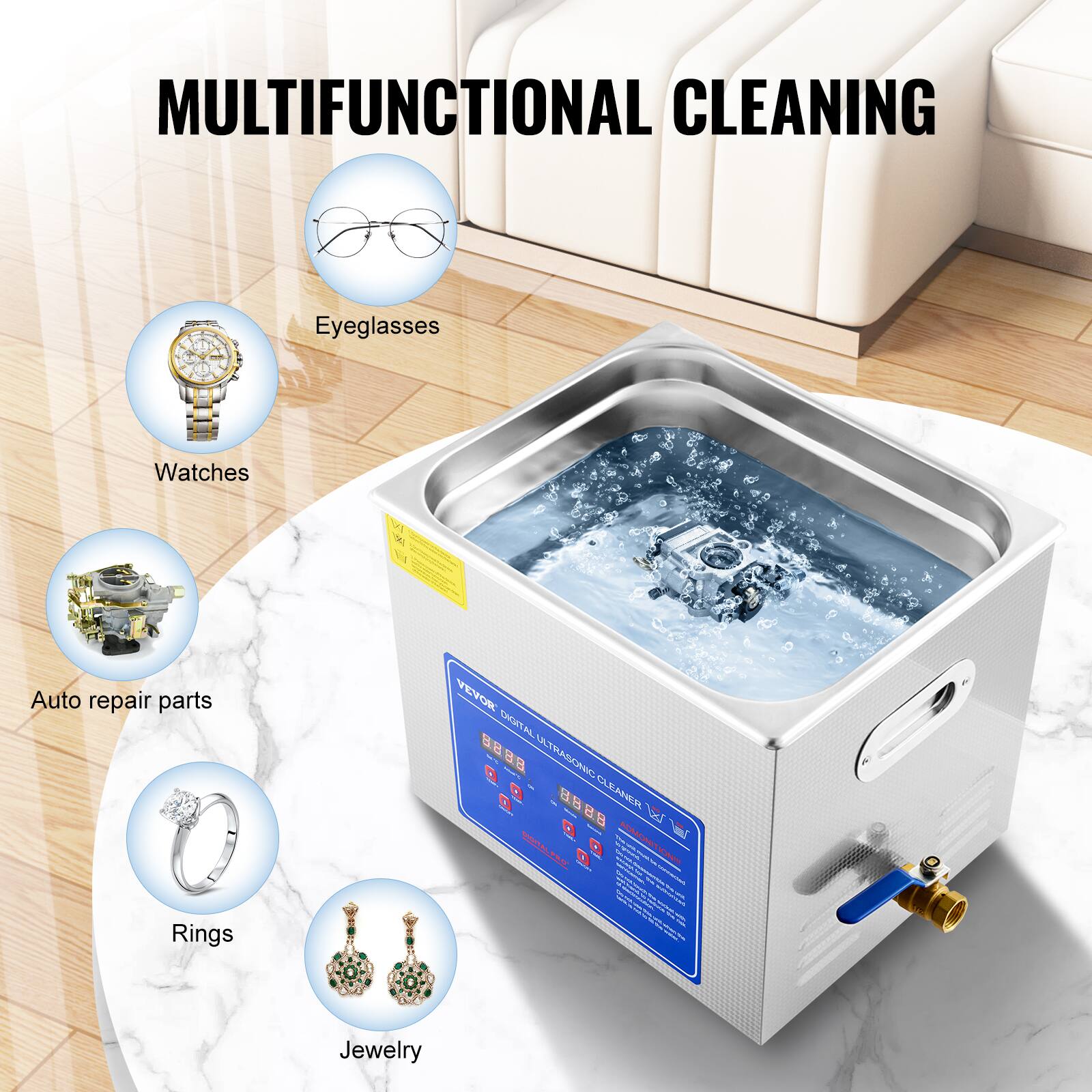 MULTIFUNCTIONAL CLEANING

- Eyeglasses
- Watches
- Auto repair parts
- Rings
- Jewelry