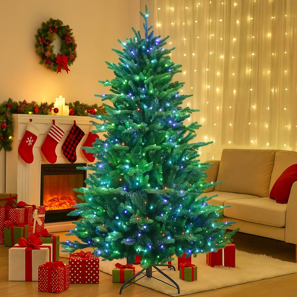 Angle. BreeBe - Pre-Lit Artificial Christmas Tree with App-Controlled LED Lights - Green.