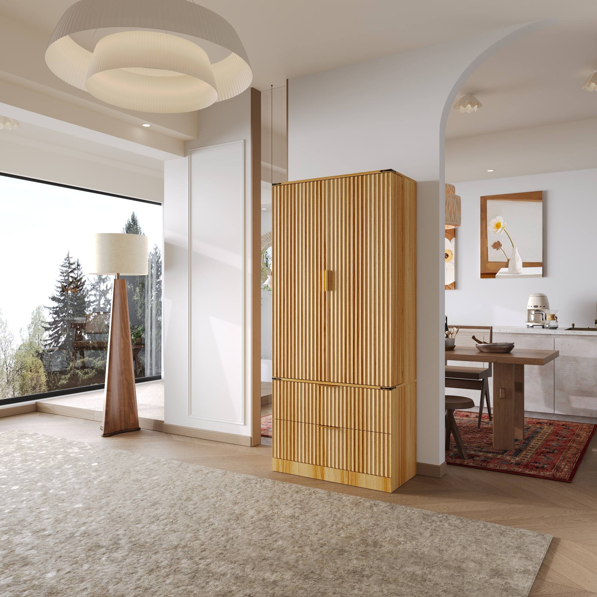 Alt View 10. FUFU & GAGA - Kitchen Pantry Cabinet with Fully-Opening Upper Doors and Door-Mounted Storage, Sideboard with Adjustable Shelves - Wooden.