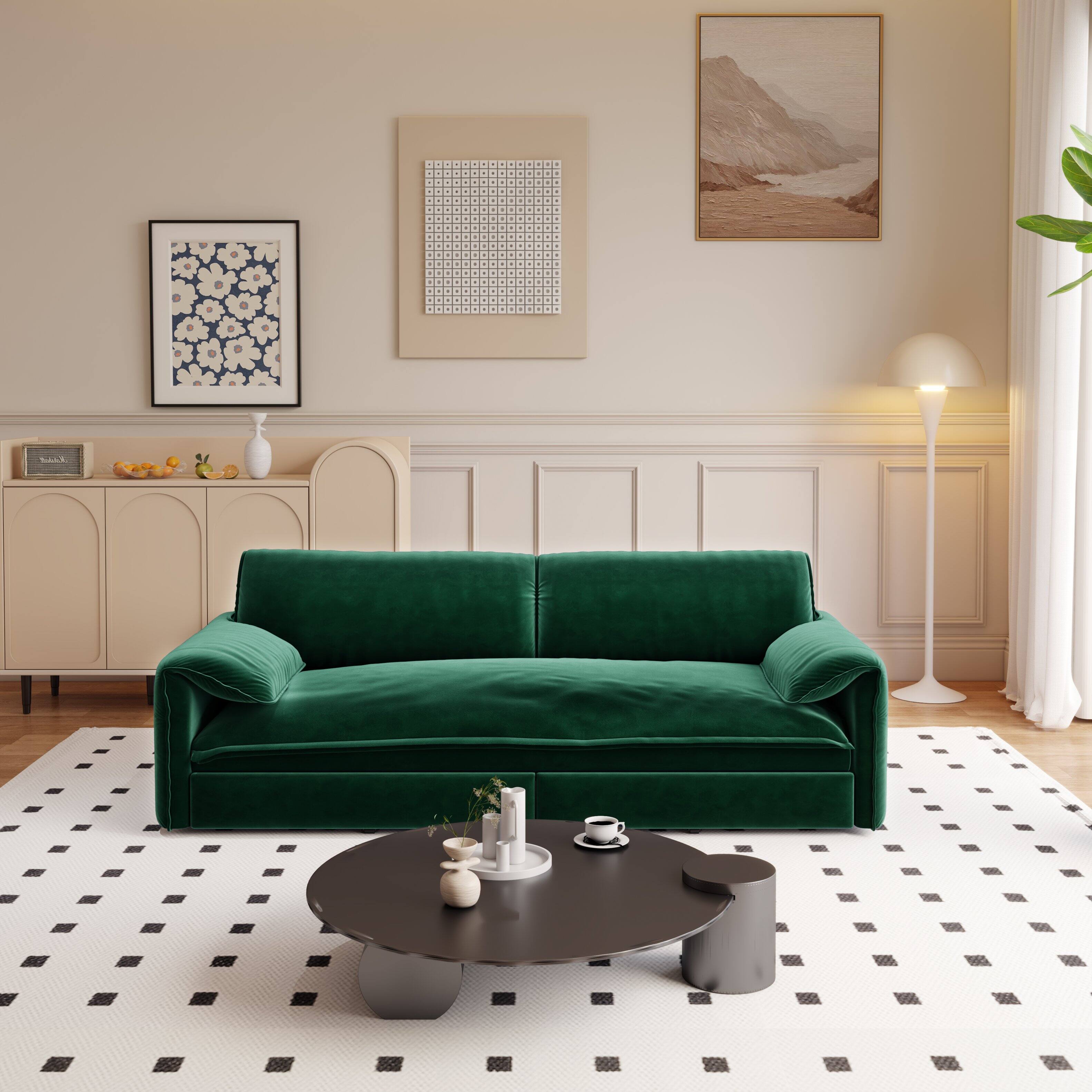 Alt View 1. Tiramisubest - Queen Pull Out Sofa Bed,3-in-1 Convertible Sleeper Sofa with Side Storage,Velvet Loveseat for Living Room,Office,Green - Green.