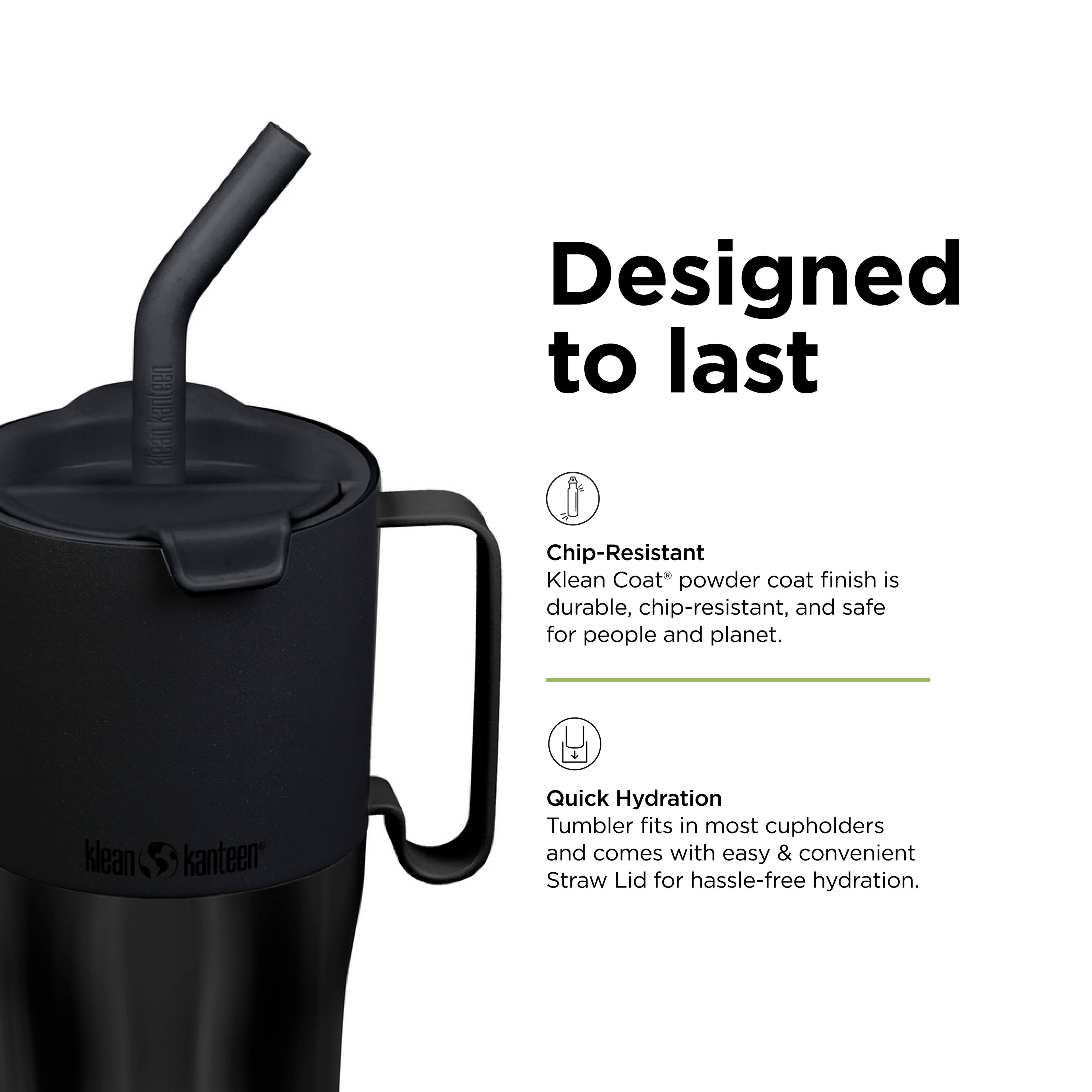 Klean Kanteen is designed to last. The Chip-Resistant Klean Coat powder coat finish is durable, chip-resistant, and safe for people and planet. The Quick Hydration Tumbler fits in most cupholders and comes with an easy & convenient Straw Lid for hassle-free hydration.
