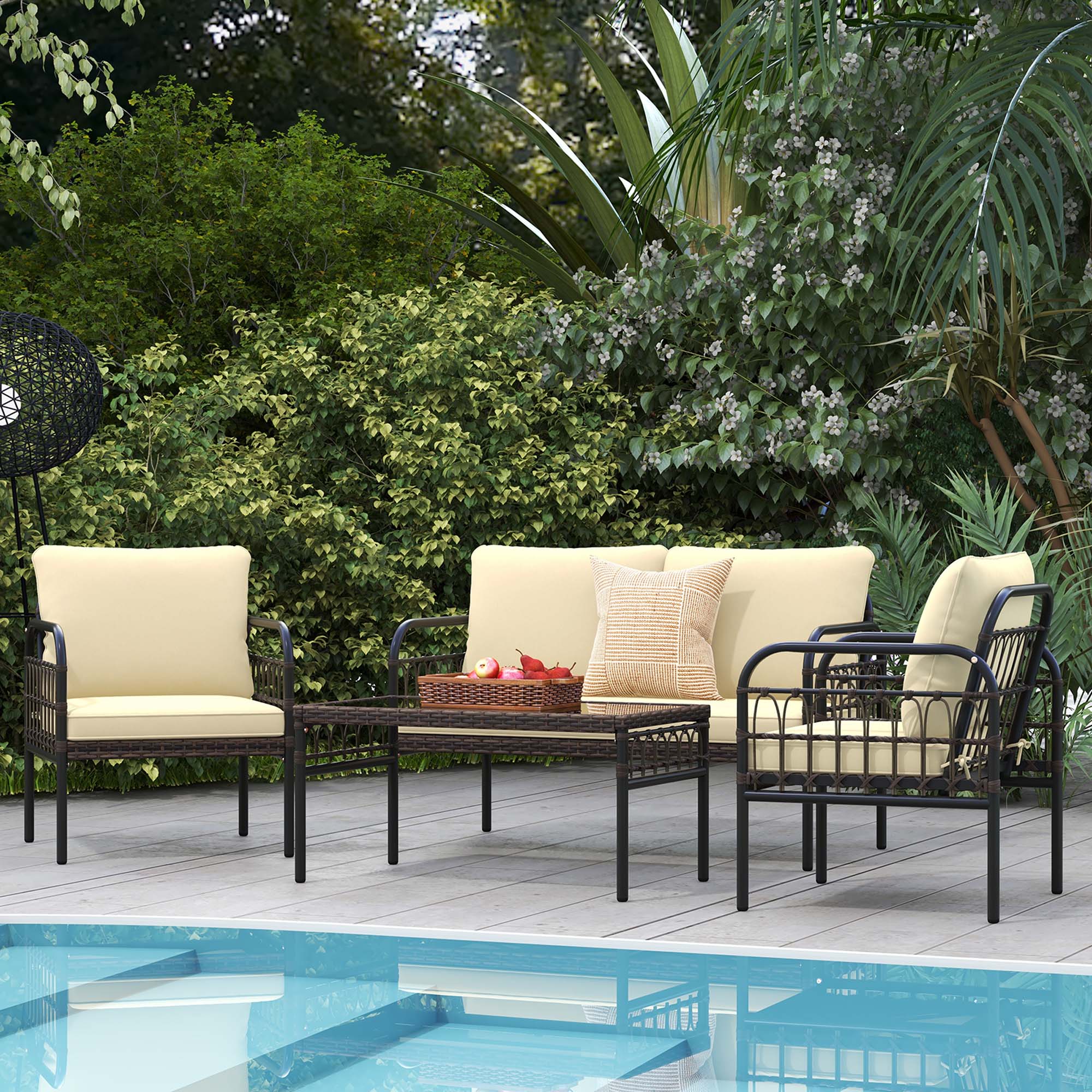 Alt View 1. Costway - Costway 4 PCS Patio Furniture Set Outdoor Wicker Conversation Bistro Set with Soft Cushions - Mix Brown.