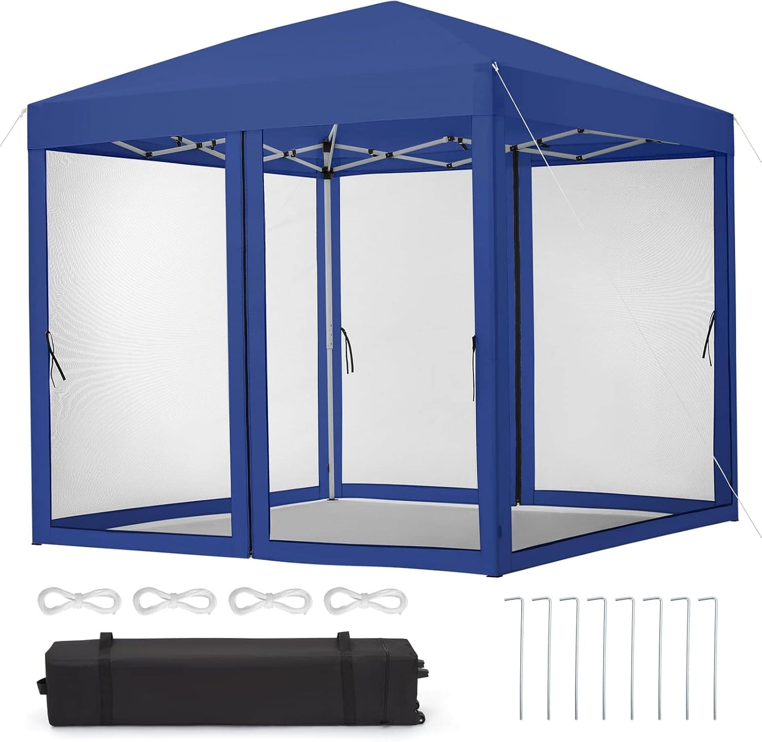 Homhougo - 10 ft x10 ft Instant Pop-Up Canopy Tent with Removable Mosquito Netting & 2 Zipper Doors, Portable Outdoor Shelter - Blue 10x10 Ft