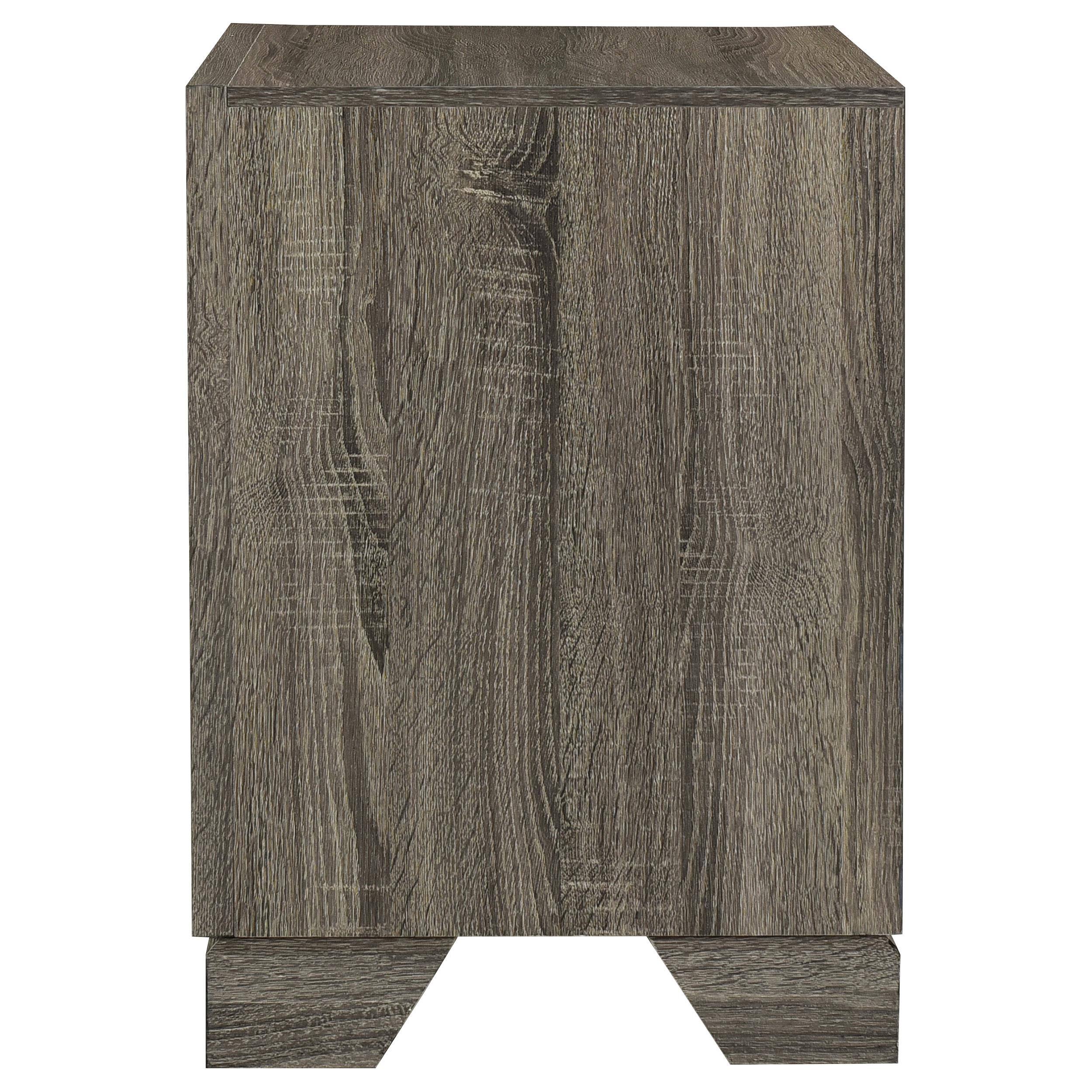 Back. Manhattan Lane - Reay Nightstand, Oak Finish, 2 Drawers Metal Bar Handles - Oak Brown, Silver.