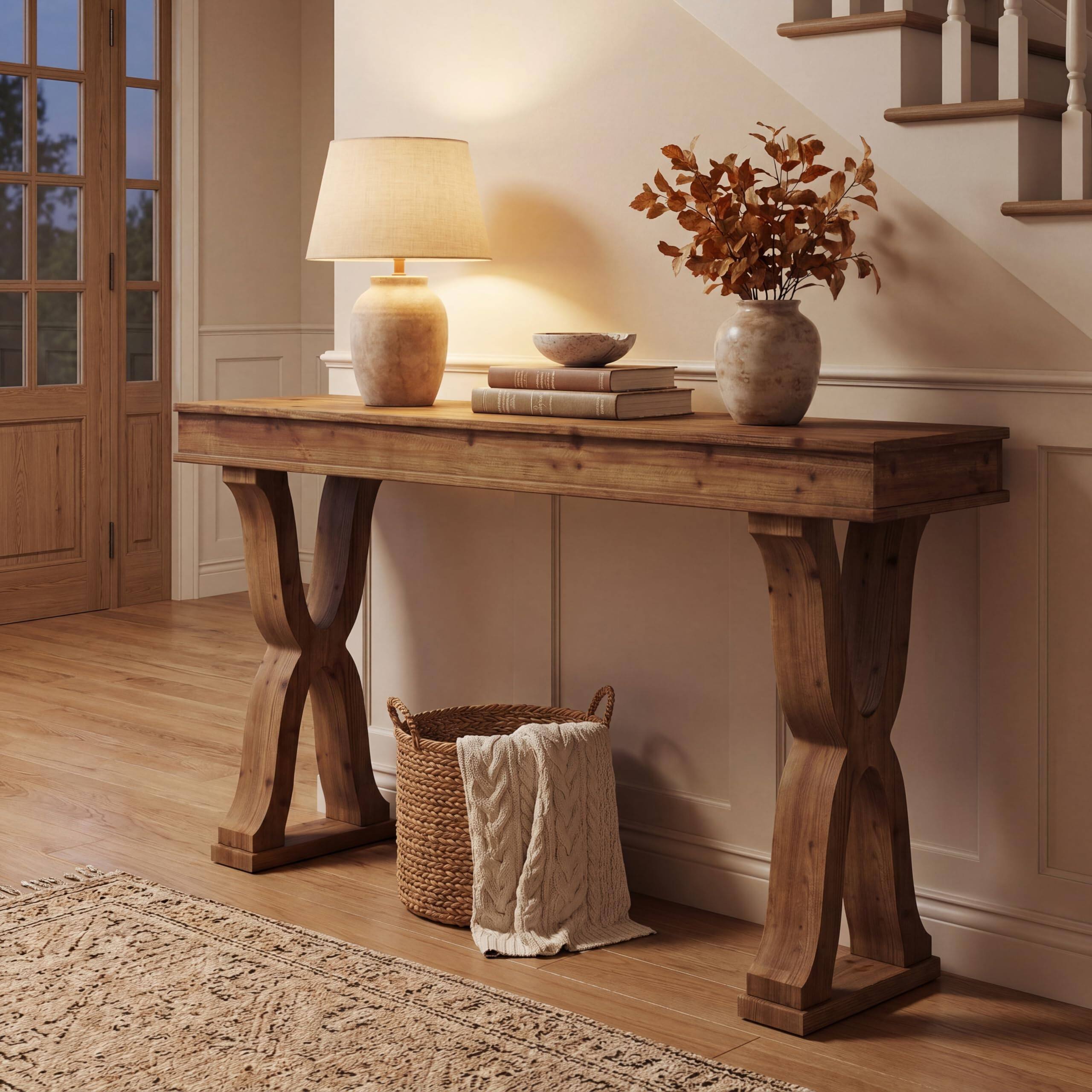 Alt View 3. Tribesigns - 63" Solid Wood Farmhouse Console Table with Thicken Tabletop - Brown.