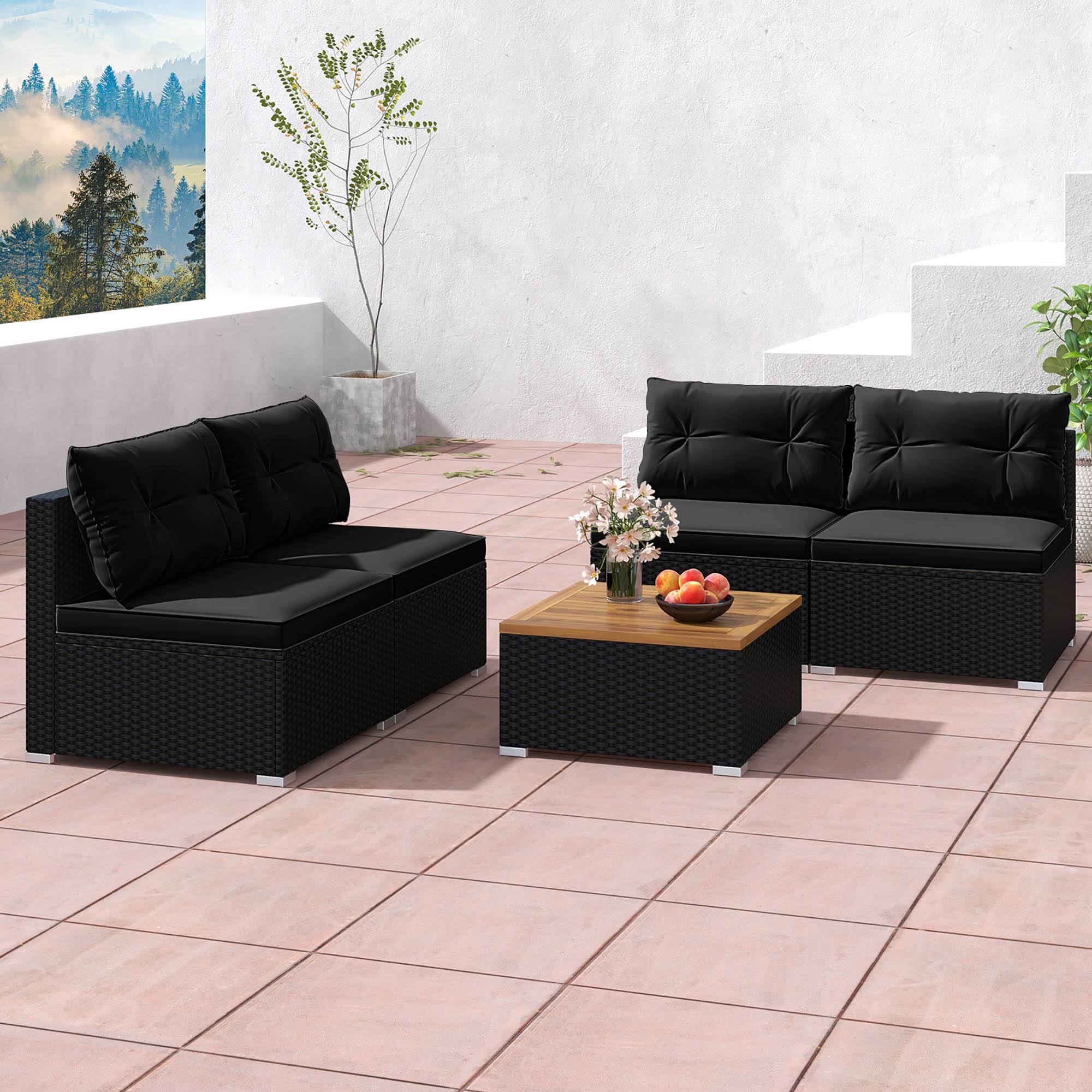 Alt View 3. Gymax - Gymax 5 Piece Outdoor Furniture Set w/ Seat & Back Cushions Acacia Wood Tabletop Black - Black.