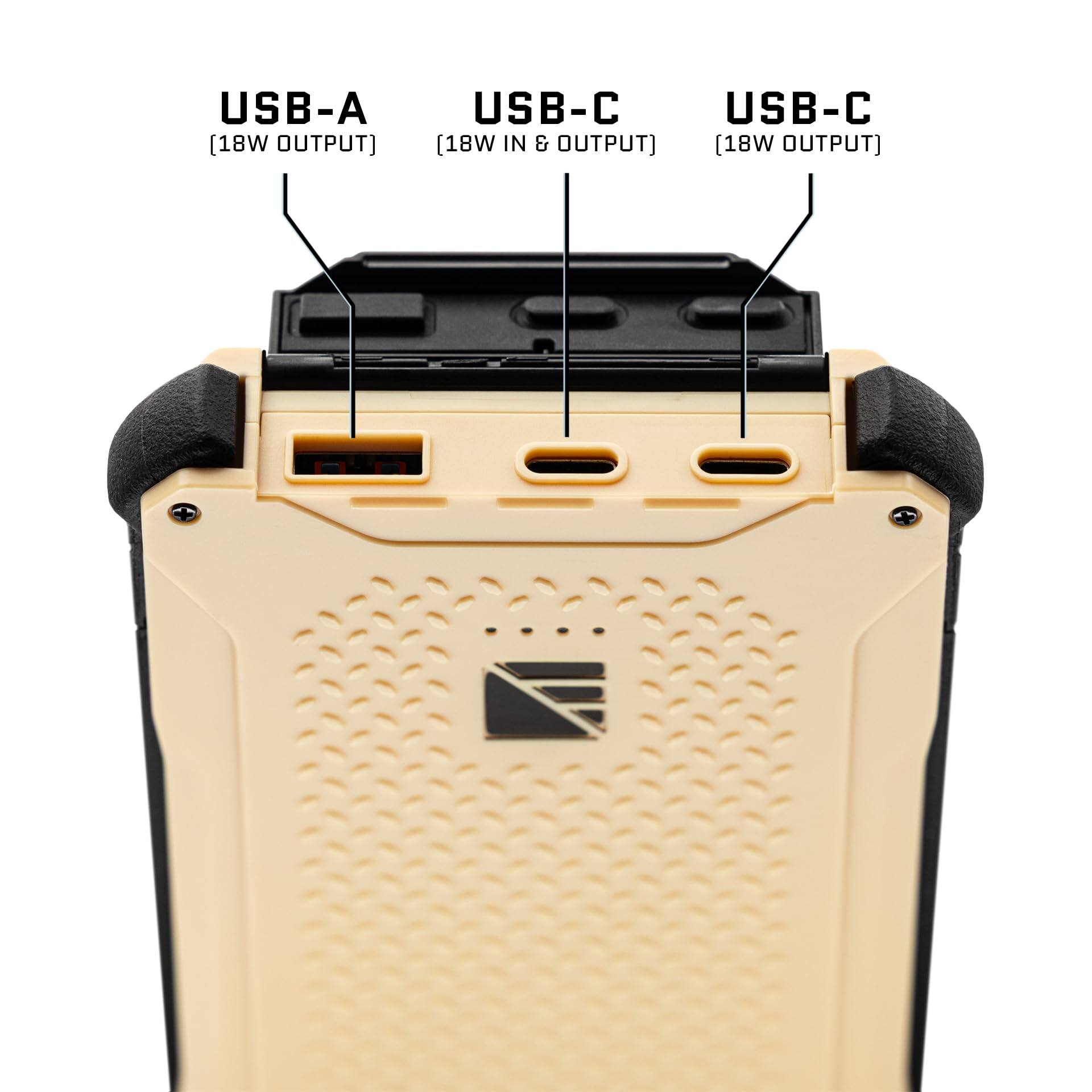 USB-A [18W OUTPUT]  
USB-C [18W IN & OUTPUT]  
USB-C [18W OUTPUT]
