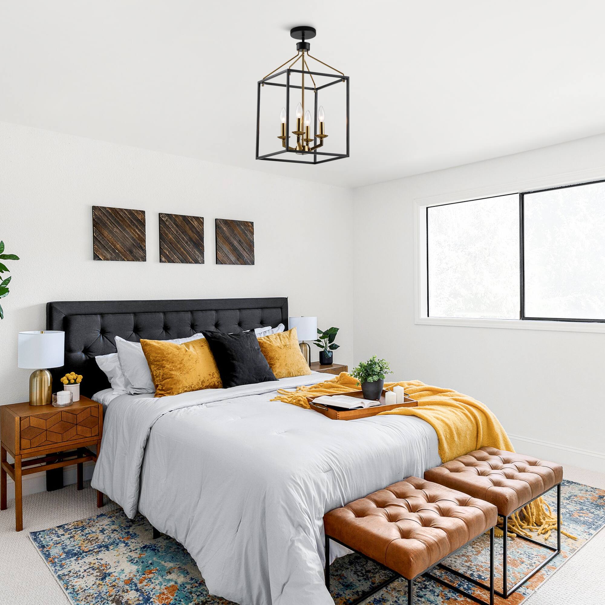 Alt View 1. Parrot Uncle - Modern Black 4-Light Open-Frame Chandelier - Black.