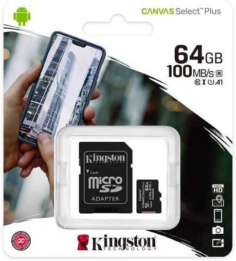 CANVAS Select Plus  
64GB  
100MB/s  
CIUA1  

Kingston  
microSD  
ADAPTER  

Kingston TECHNOLOGY  

FULL HD  
8MP  
1080p