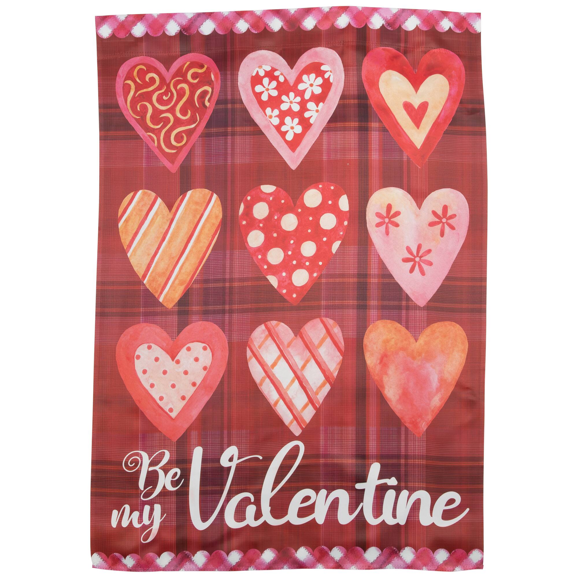 Alt View 1. Northlight - Be My Valentine Plaid and Heart Garden Flag 18" x 12.5" - Red.