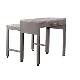 Manhattan Lane - 39 Inch Faux Marble Top Table with Felt Lined Storage Drawer - White, Gray, Beige