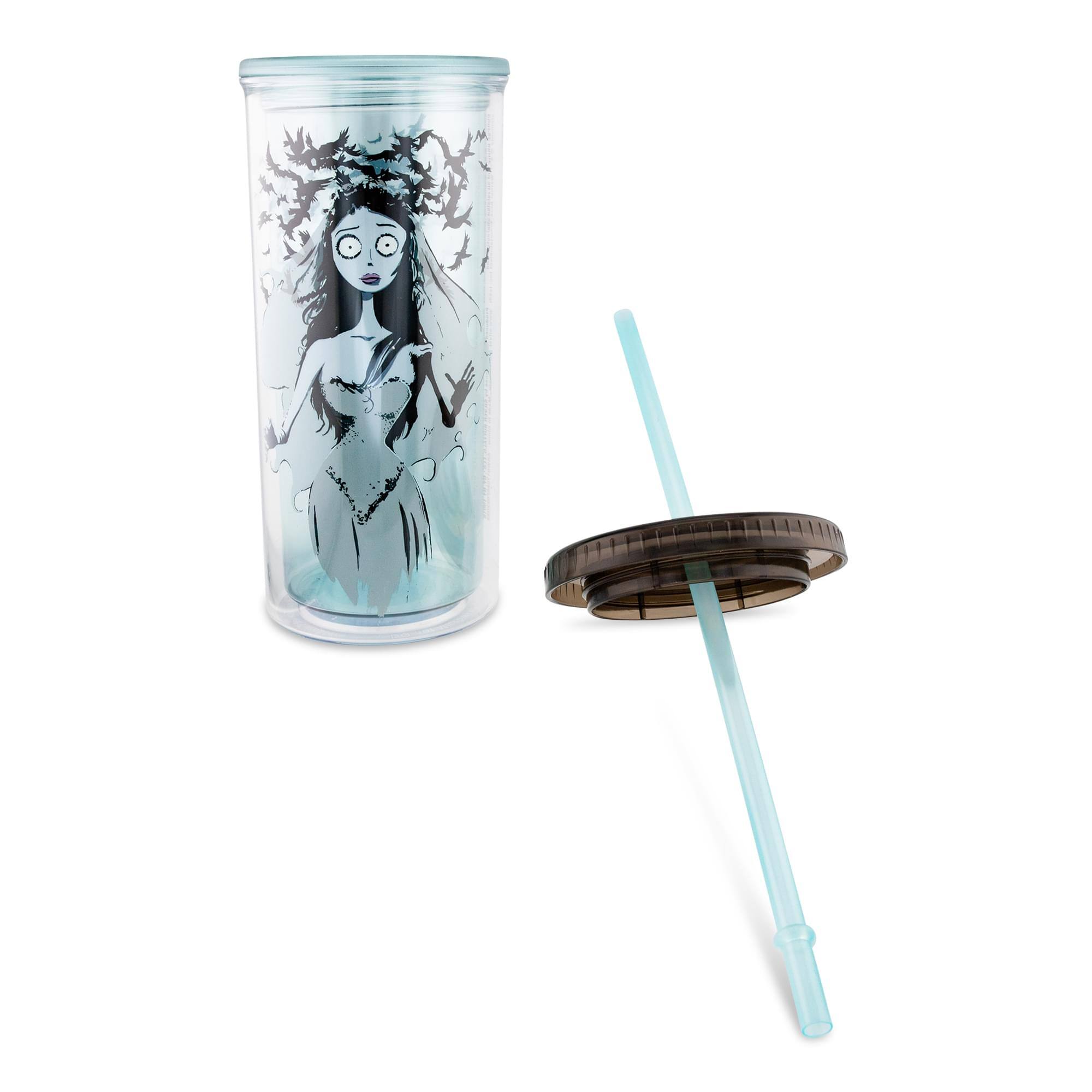 Alt View 10. Silver Buffalo - Tim Burton's Corpse Bride Emily 20-Ounce Carnival Cup With Lid and Straw - Blue.