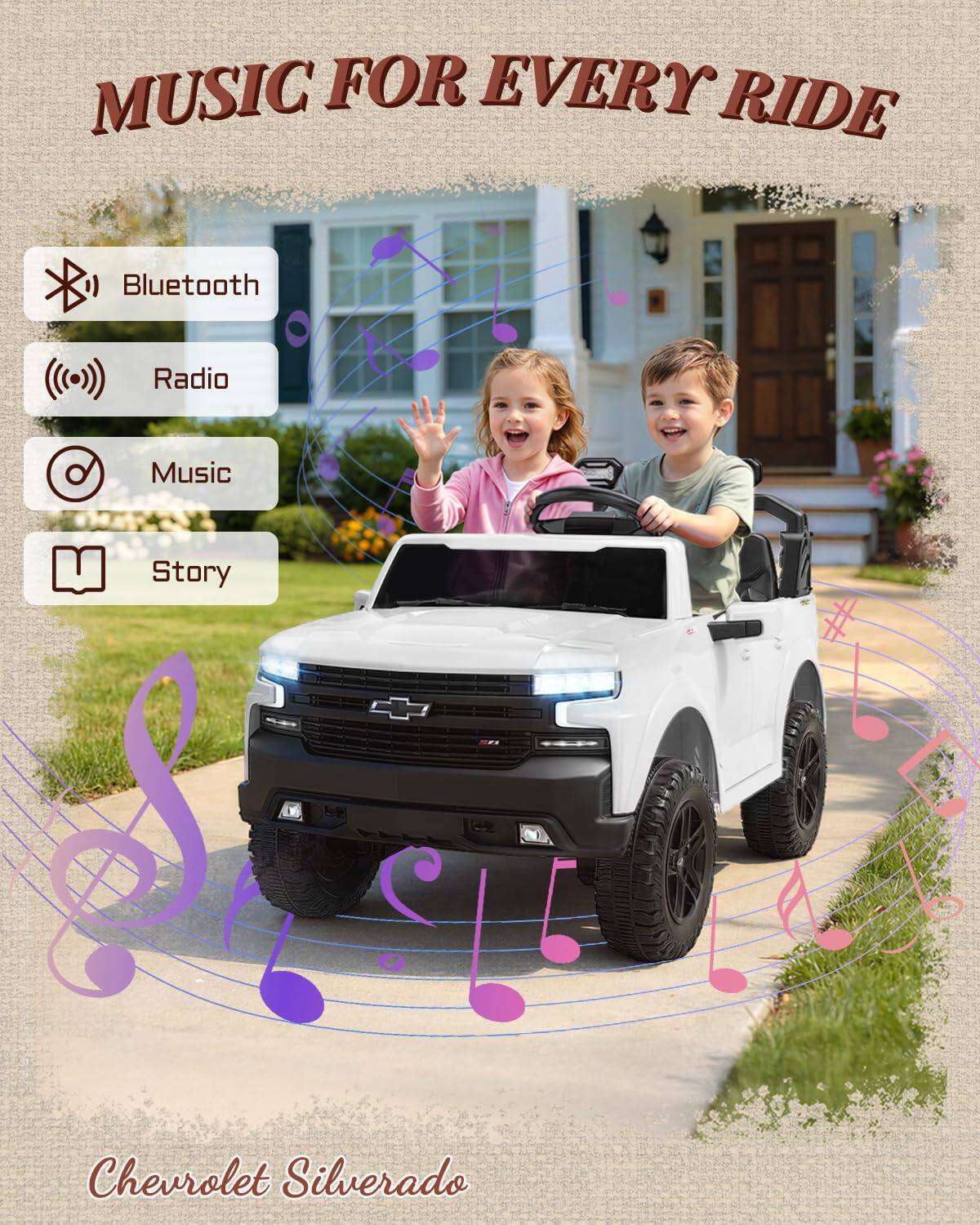 MUSIC FOR EVERY RIDE

Bluetooth
Radio
Music
Story

Chevrolet Silverado
