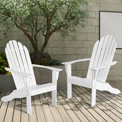 Front. Gymax - Gymax 2PCS Wooden Classic Adirondack Chair Lounge Chair Outdoor Patio White - White.