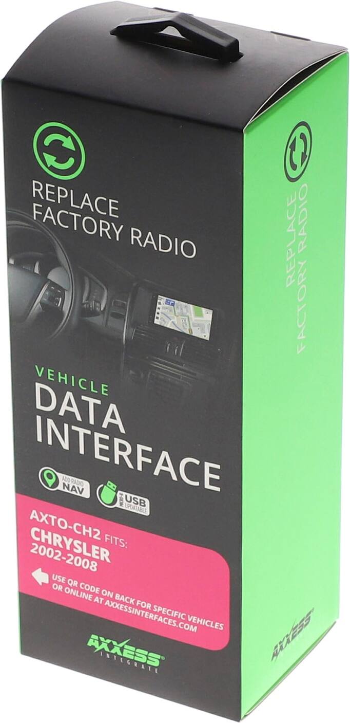 REPLACE FACTORY RADIO

VEHICLE DATA INTERFACE

NAV USB UPDATABLE

AXTO-CH2 FITS: 2002-2008

USE QR CODE OR ONLINE AT BACK FOR SPECIFIC VEHICLES

AXXESS INTEGRATE