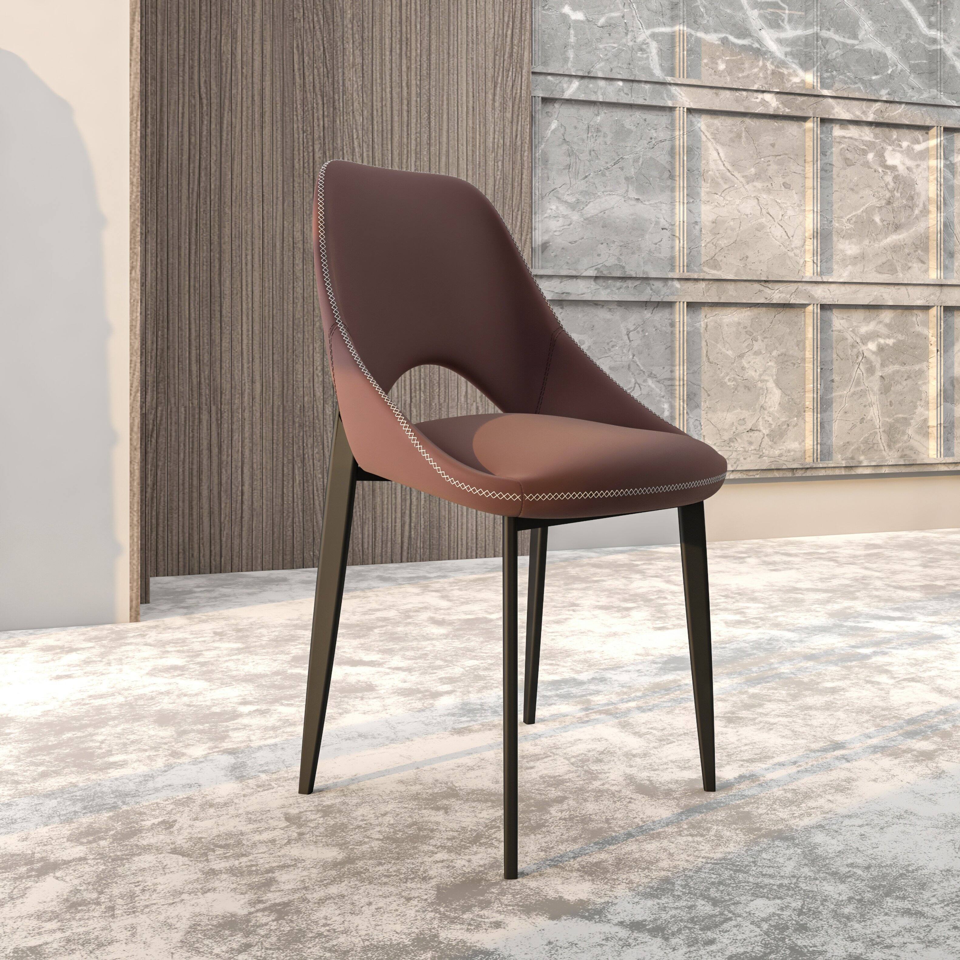 Angle. LeisureMod - Amalfi 4-PCS Modern Fabric Dining Room Chair, Premium Foam-Filled Side Chair with Powder-Coated Legs - Plum Purple.