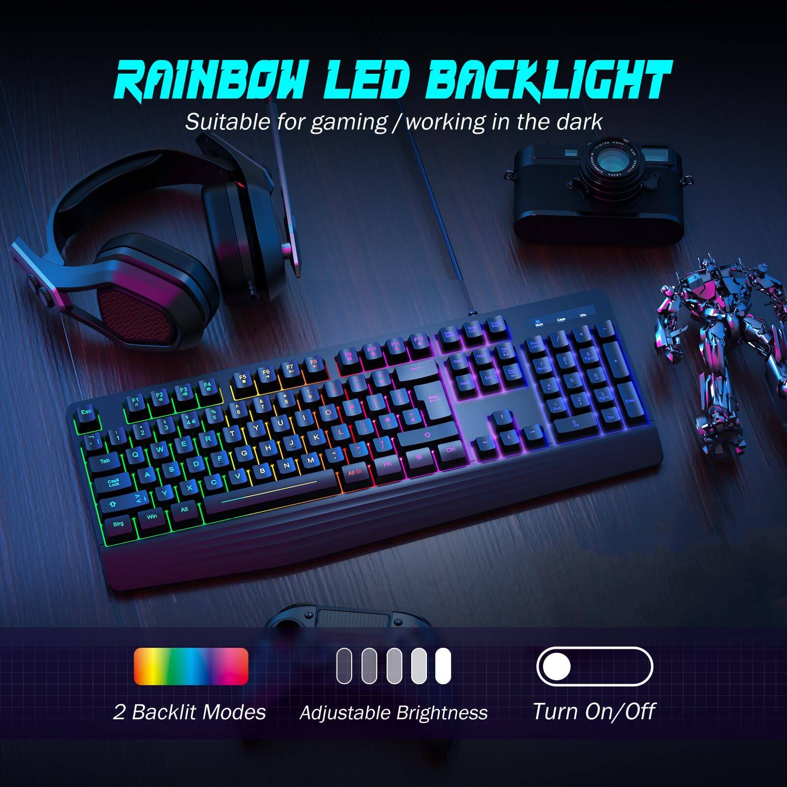 Comfort Essence Gaming Rainbow Led Backlit Quiet Light Up Wrist Rest ...
