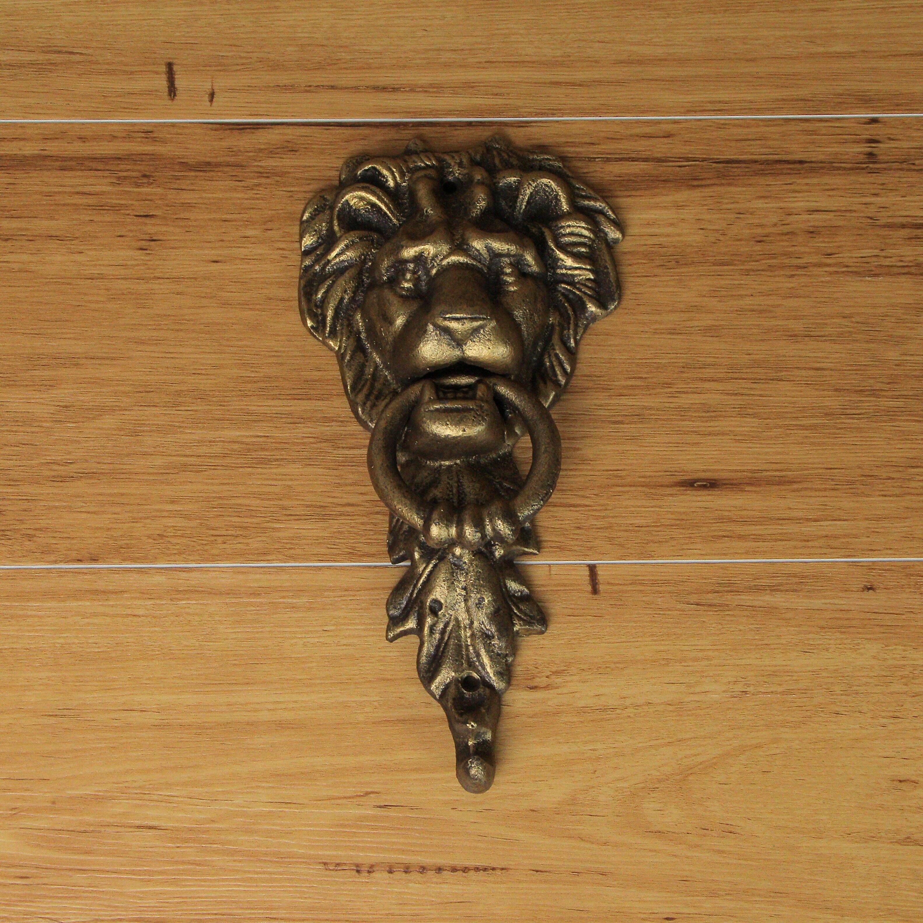 Alt View 5. Zeckos - 10 Inch Bronze Cast Iron Lion Vintage Door Knocker Decorative Home Decor - Bronze.