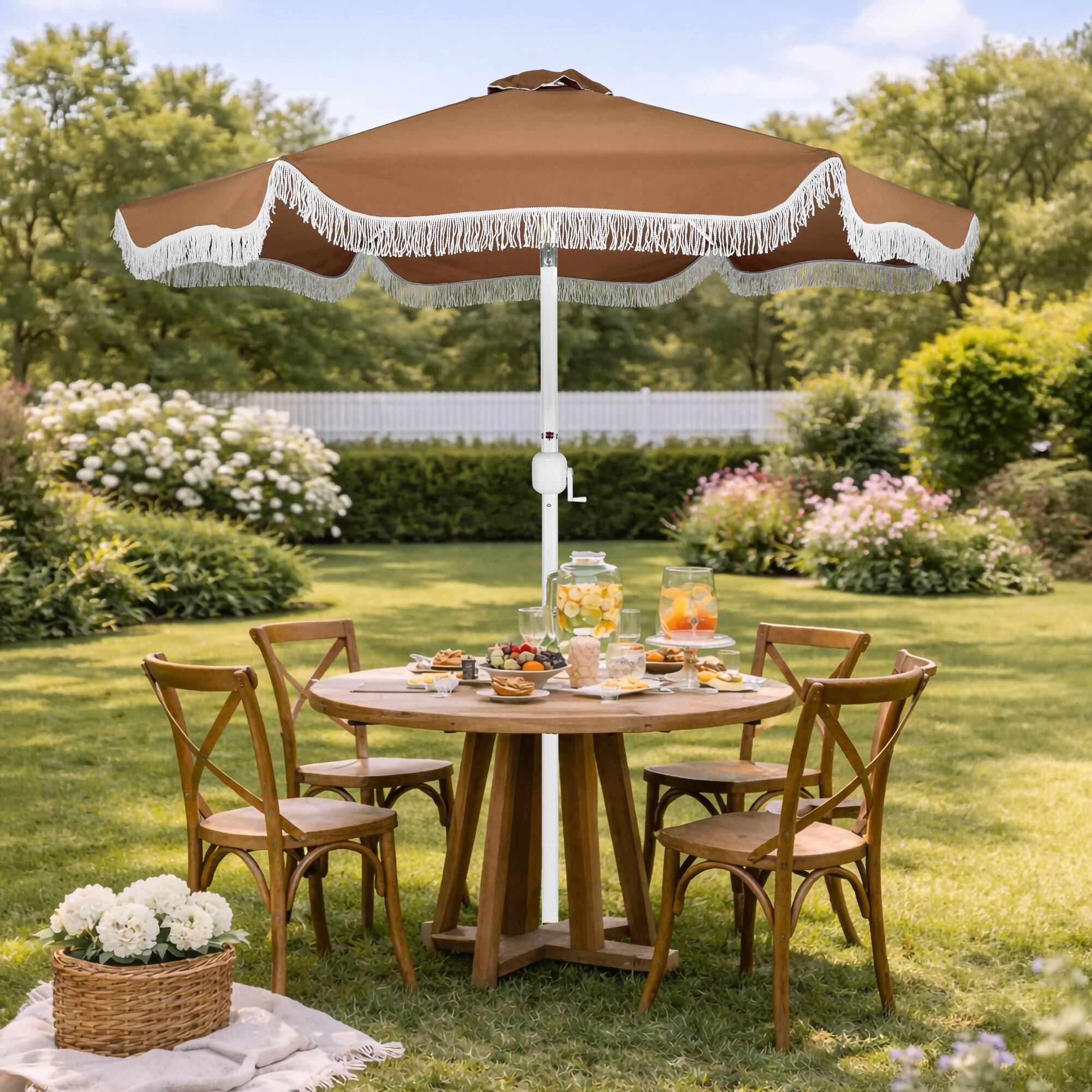 Alt View 7. Best Choice Products - Best Choice Products 9ft Fringe Market Umbrella  Boho Patio Sunshade w/ Tilt, UPF50+ - Tan - Tan.
