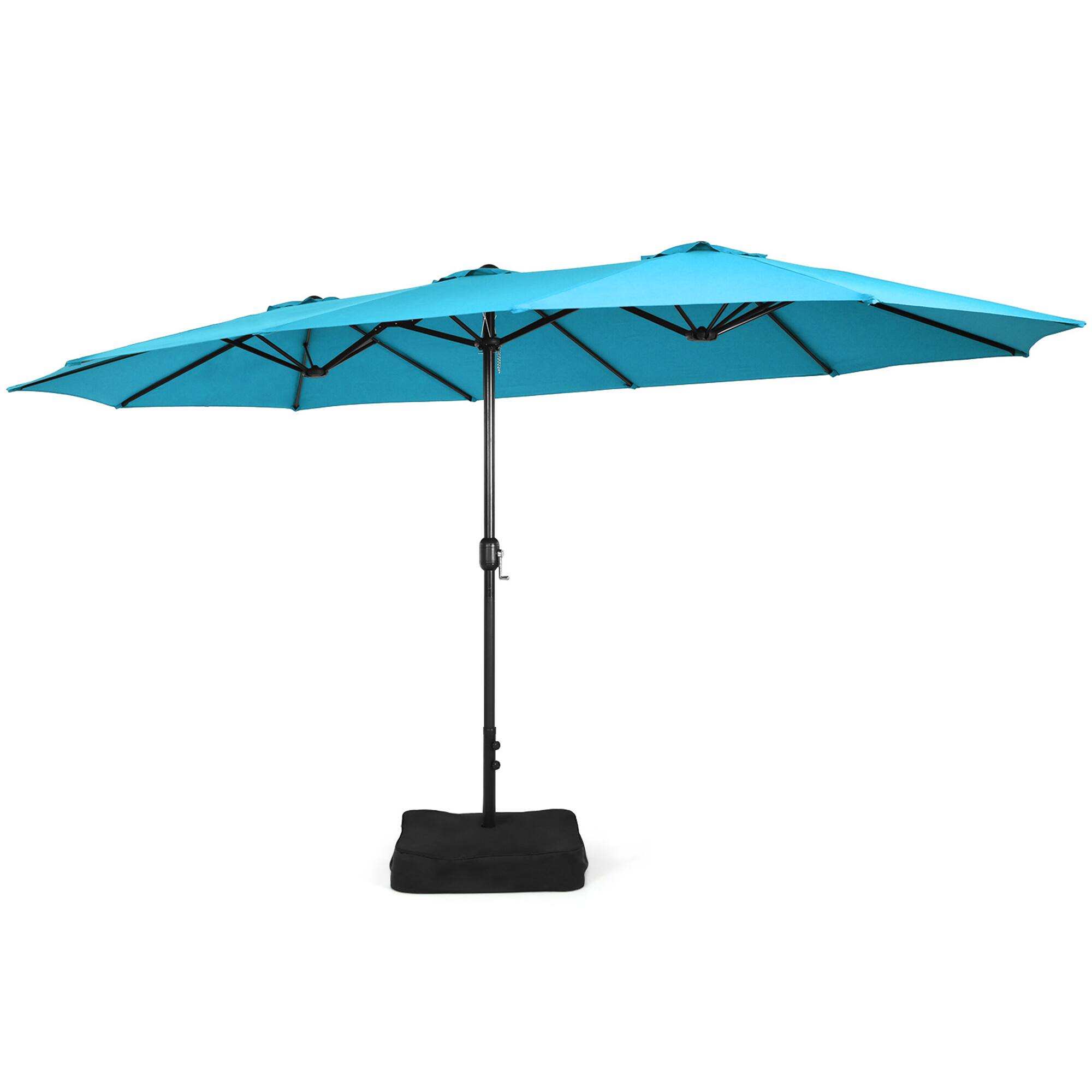 Alt View 7. Gymax - Gymax 15 ft Double-Sided Patio Twin Umbrella Extra-Large Market Umbrella w/ Base Turquoise - Turquoise.