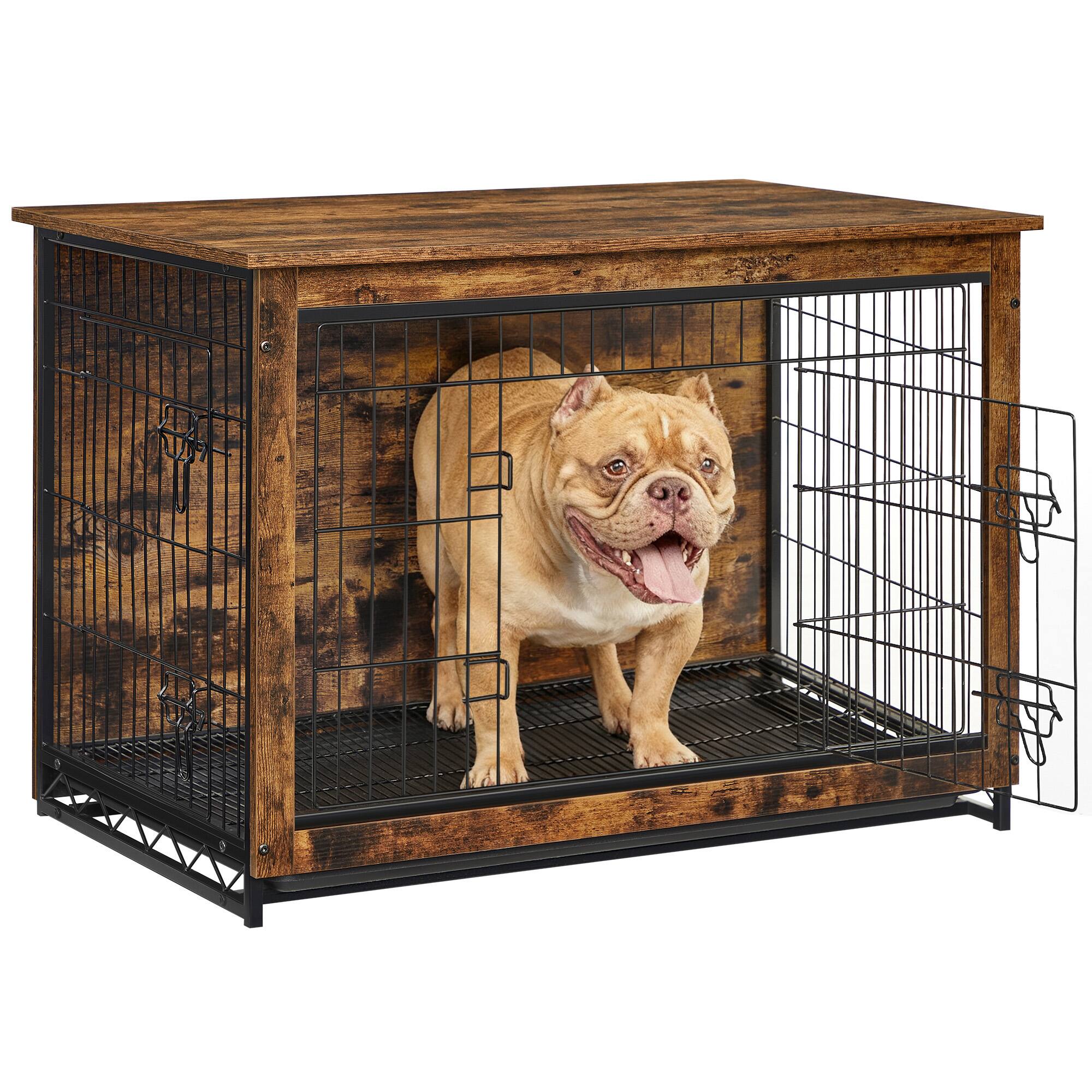 Front. Songmics Home - Dog Crate Furniture, 38.6" Side End Table, Modern Kennel for Dogs Indoor up to 70 lb - Rustic Brown.