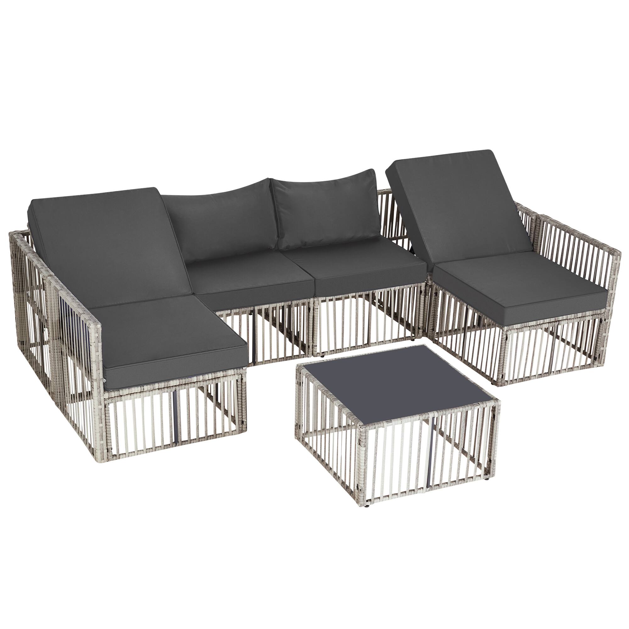 Angle. Ainfox - Ainfo 7 Pieces Outdoor Patio Furniture Set,Wicker Outdoor Sectional Conversation Couch Set for Garden Porch Poolside - gray and gray.