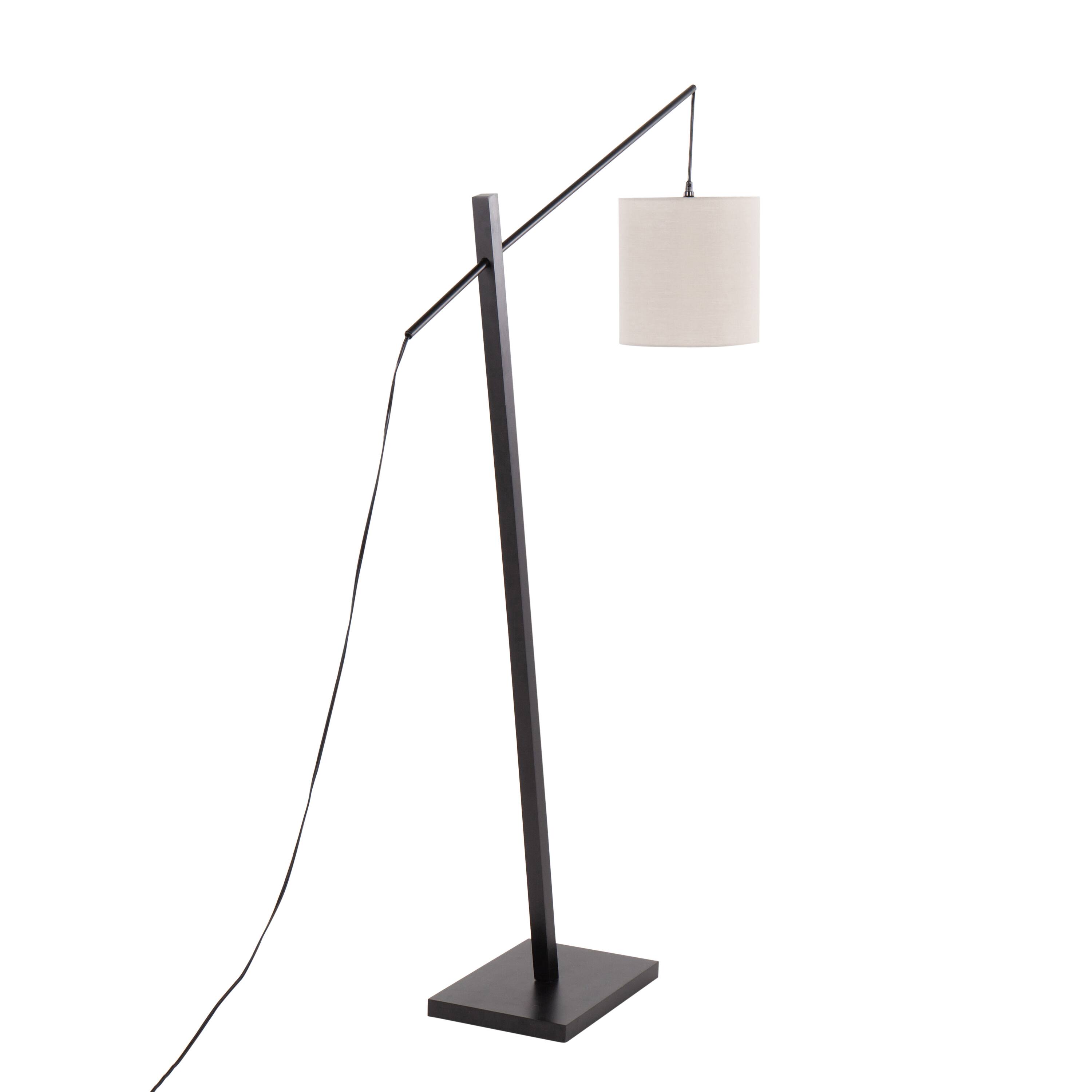 Back. Loheer - Loheer Contemporary Floor Lamp Black Wood Steel Grey Fabric Shade 60 Inch Tall Standing Lamp for Living Room - Black.