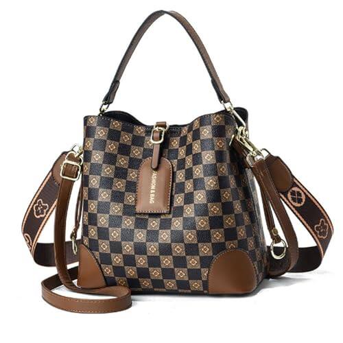 Vulpecula Spade - Cross Body Bag Purses for Women - PU Leather Crossbody Bucket Bag with Two Adjustable Shoulder Strap, Multiple Pockets - Dark Brown