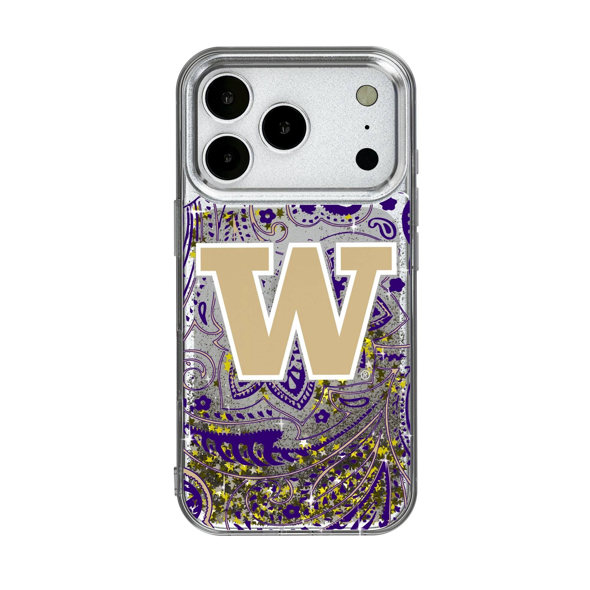 Front. Keyscaper - Washington Huskies iPhone Glitter Paisley Design Case - 17 Pro - Multicolor.